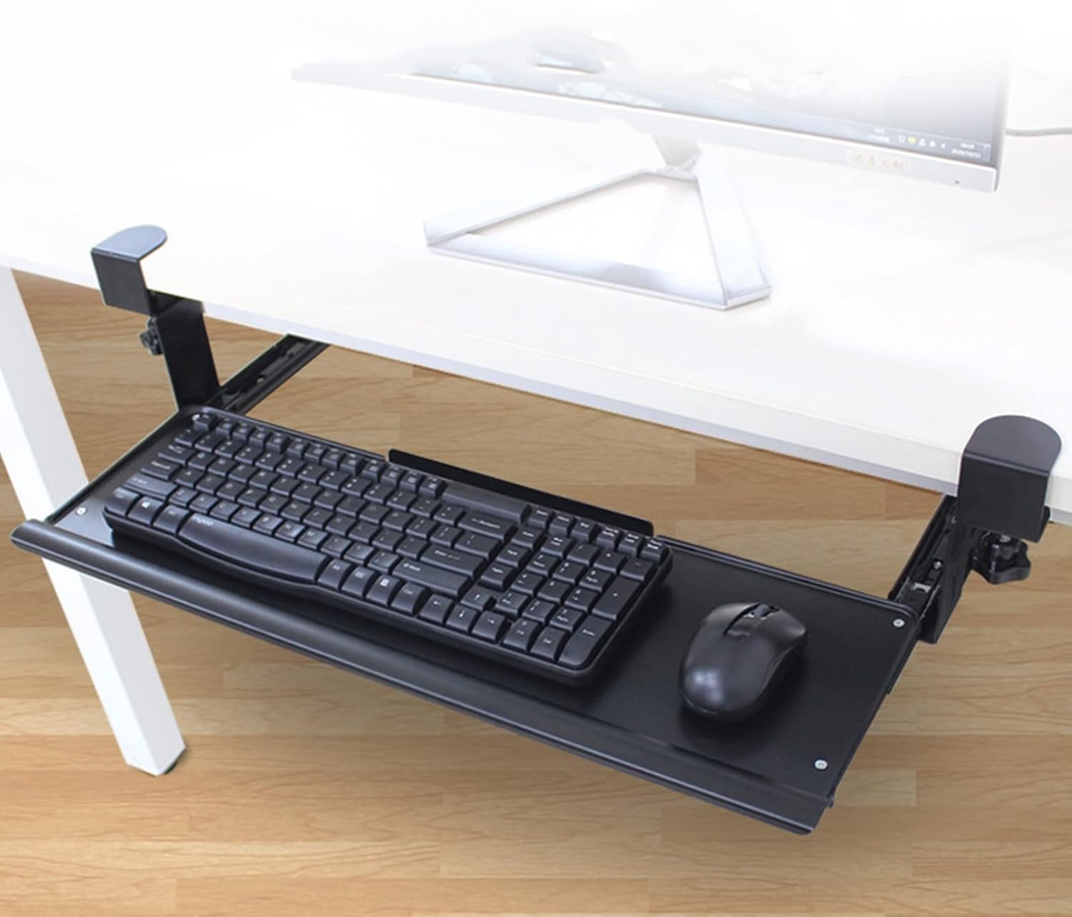 Arm Rest Computer Keyboard Support Bracket - Under The Desk Drawer Keyboard Shelf - Punch-Free Installation - White/Black Steel Keyboard Tray, Load 25Kg, with Ball Slides,Black-60cmx20cm(24x8Inch)