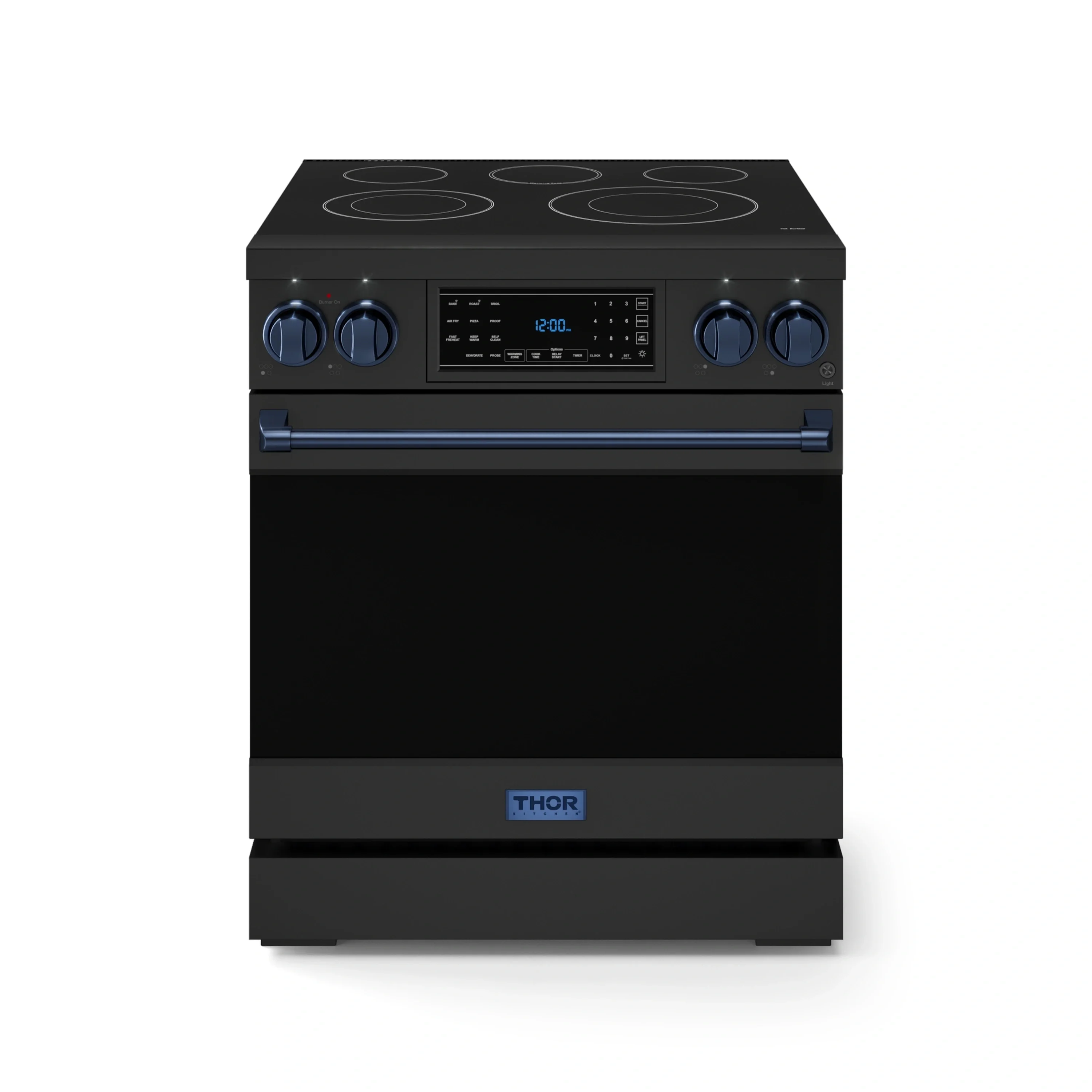 Gordon Ramsay by Thor Kitchen 30-Inch Professional Electric Range with Tilt Panel Touch Control and 6.0 Cu. Ft. Oven with Air Fryer and Self Clean in Black with Navy Blue Trim (RSE30B-BLU)