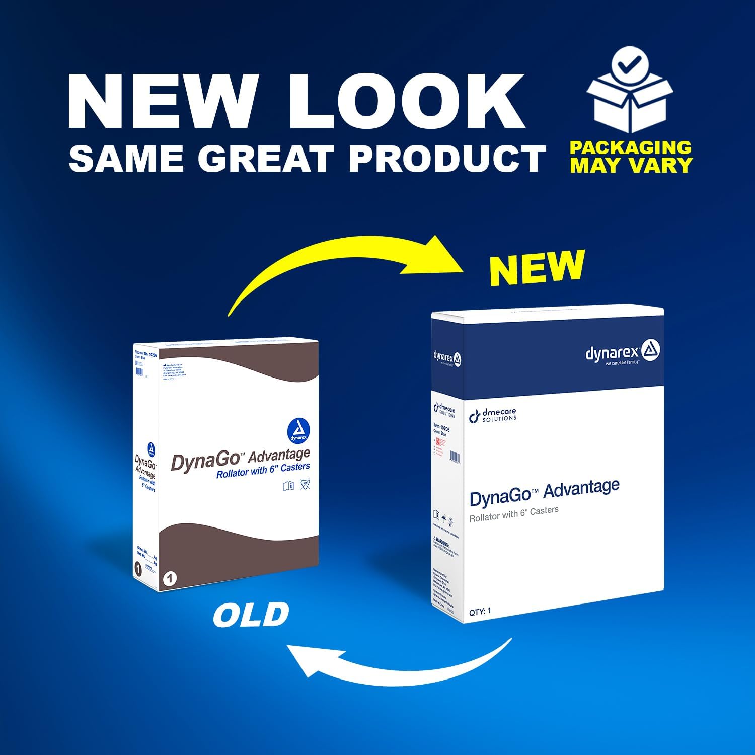 Dynarex DynaGo Advantage Rollator - Foldable and Portable, Stand-Up Rolling Walker - 6” Wheels, Adjustable Height Handles & 300 lb. Weight Capacity, Blue Frame, 1 Rollator