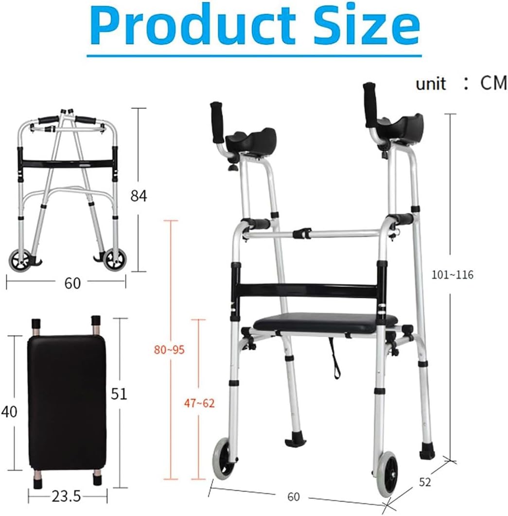 HAILM Foldable Stand Walker with Removable Armrests, 8 Height-Adjustable Aluminum Walkers, Heavy Duty Rollator with Arm Support, Front Wheeled Walker for Seniors, Elderly, Handicap
