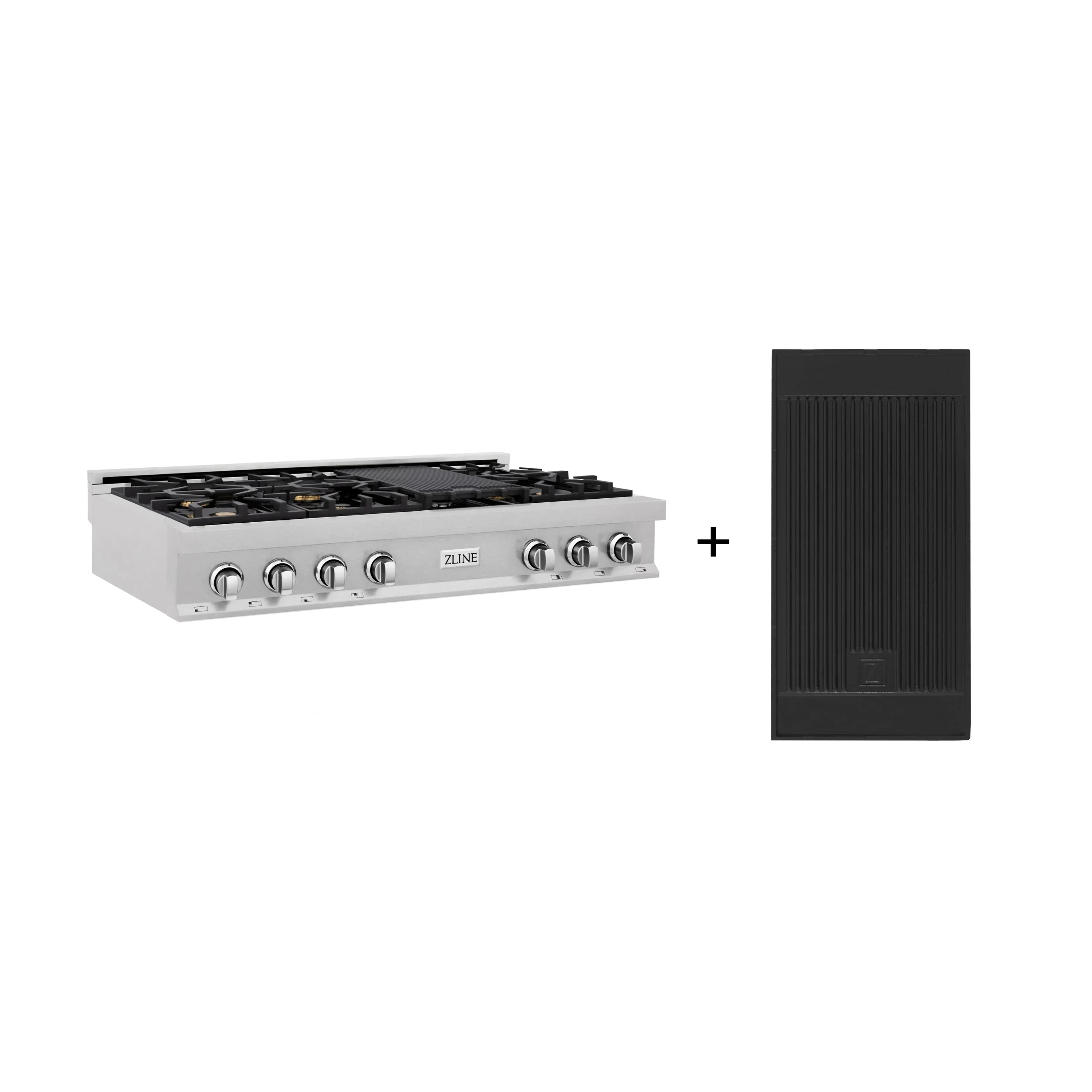 ZLINE 48-Inch Porcelain Gas Stovetop in Fingerprint Resistant Stainless Steel with 7 Gas Brass Burners and Griddle (RTS-BR-GR-48)