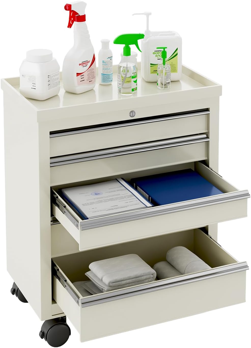 5 Drawers Mobile Medical Bedside Cart with 4 Wheels and Lock, Dental Assistant's Mobile Cabinet, Professional File Beauty Storage Utility Cart, for Hospital Office Bedroom Clinic