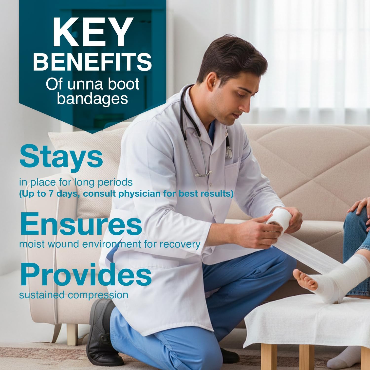 Dynarex Dürma+ Unna Boot Bandages with Zinc Oxide - Maintains Moist Environment and Provides Compression for Leg Ulcers, Edema, Sprains - 3