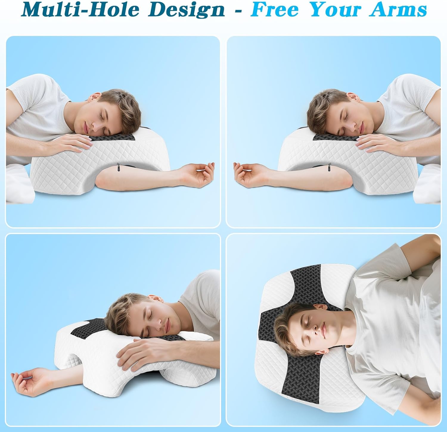 Side Sleeper Pillow with Arm Hole, Upgraded Height Arm Pillow for Larger Frames, Shoulder Relief System, Premium Memory Foam, Suitable for Side, Back and Stomach Sleepers - Grey