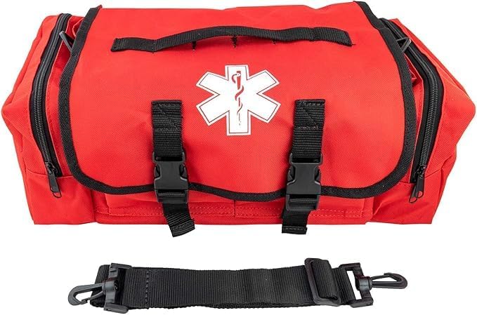 Line2design Emergency Fire First Responder Kit - Fully Stocked EMS Supplies First Aid Rescue Trauma Tactical Bag - EMS EMT Paramedic Complete Lifeguard Medical Supplies for Natural Disasters - Red