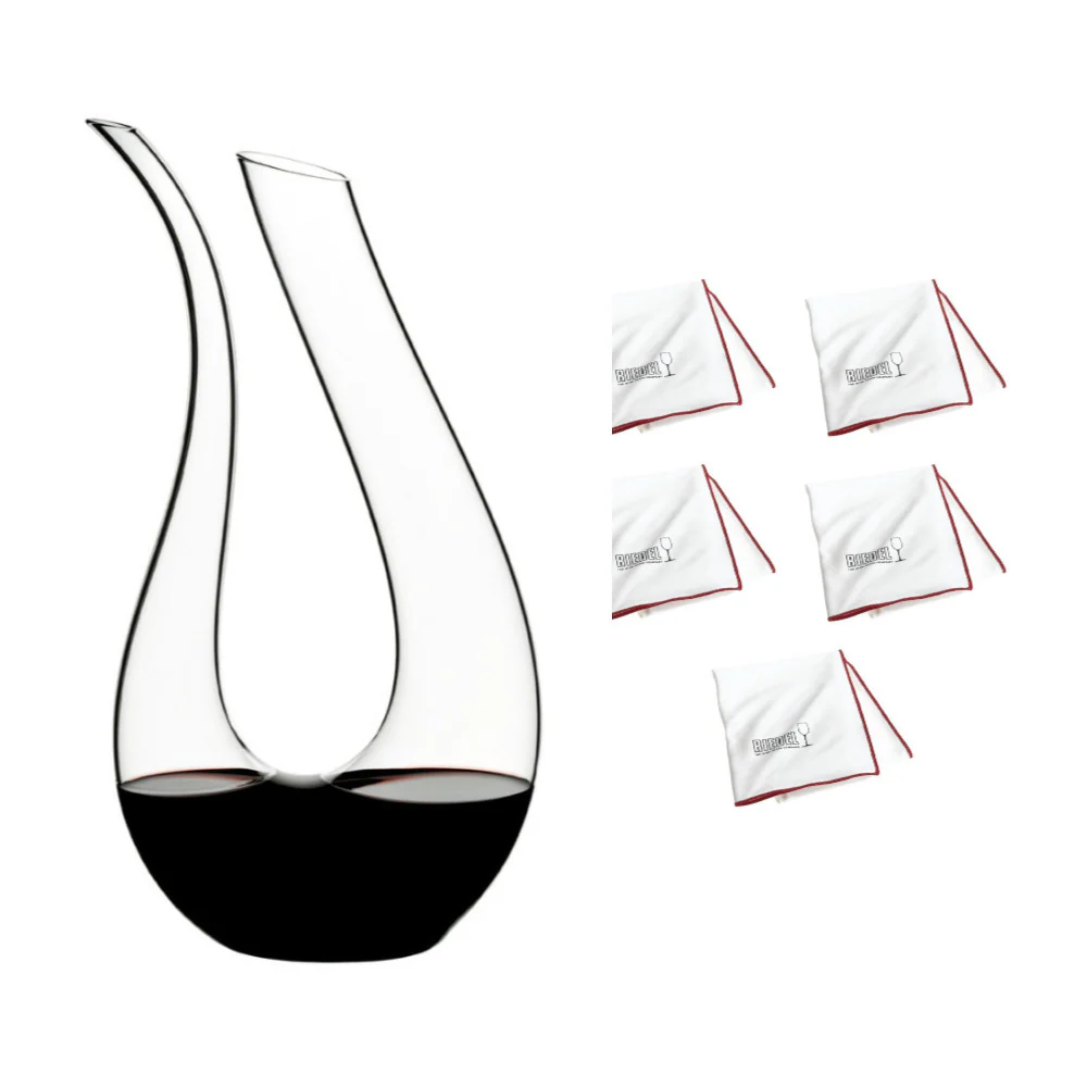 Riedel Amadeo Decanter with 5 Large Microfiber Polishing Cloths Bundle