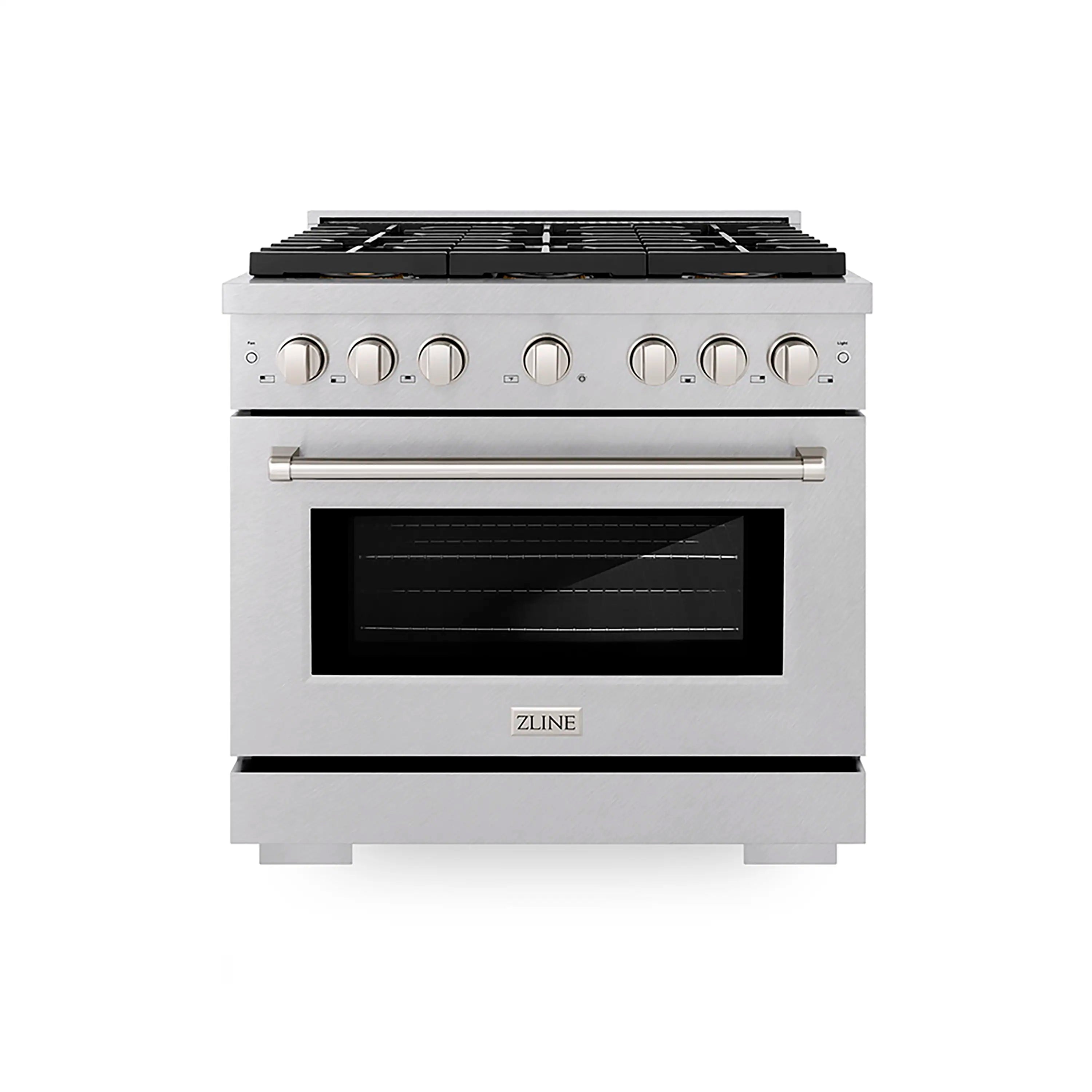 ZLINE 36-Inch 5.2 cu. ft. Paramount Dual Fuel Range with 6 Burner DuoPro鈩?Cooktop and Electric Convection Oven in Satin Stainless Steel (PSDRS-36)