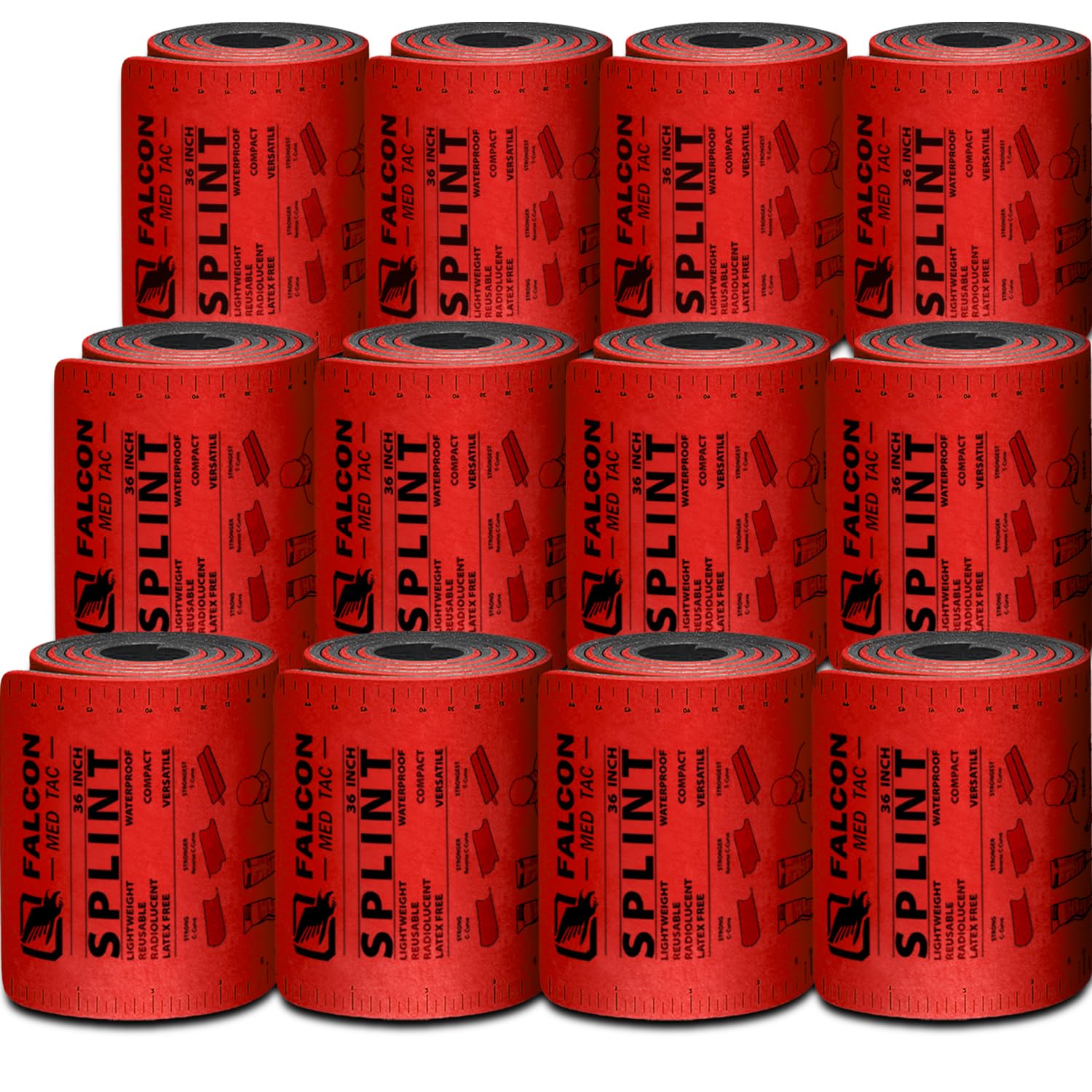 36 Inch First Aid Splint Roll Pack - Waterproof Reusable Lightweight Combat Field Splint For Bone Fracture (12 Pack)