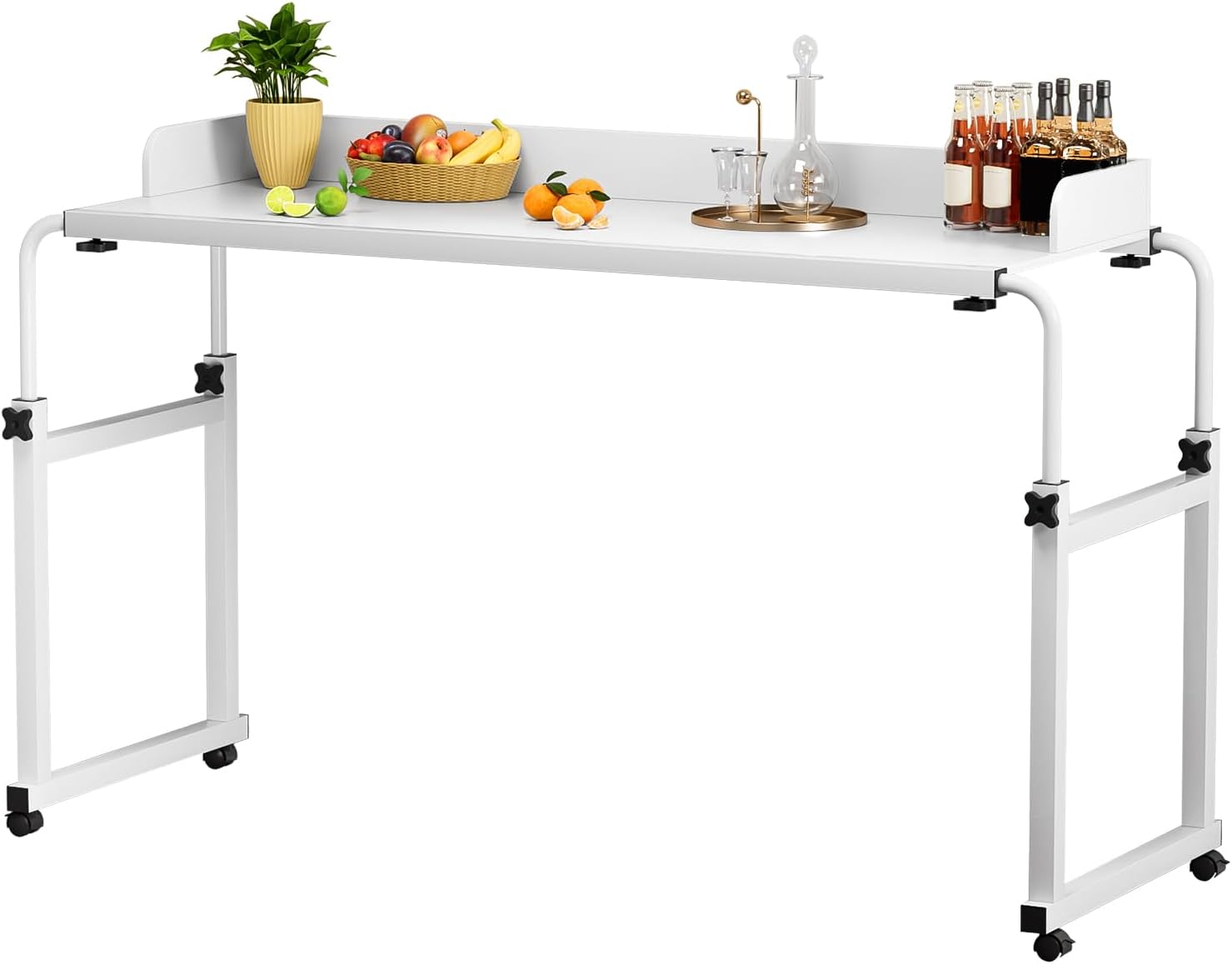 Overbed Table with Wheels | Overbed Desk with Adjustable Length and Height,Rolling Laptop Desk Heavy Duty Laptop Table for Hospital and Home,Rolling Over-The-Bed Laptops Desks (White)