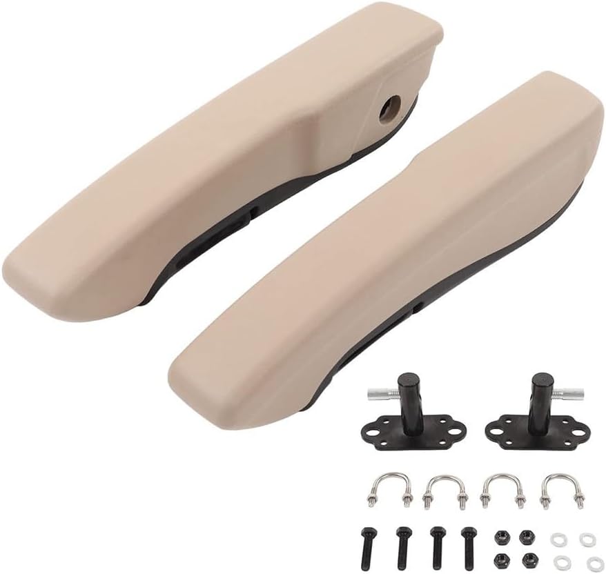 Adjustable Car Seat Armrests 0-120° Rotation Beige PU Foam with Metal Brackets for Car RV Boat Truck Left and Right Stepless Adjustment Shock Wear Resistant Comfortable Support with Installation Kit