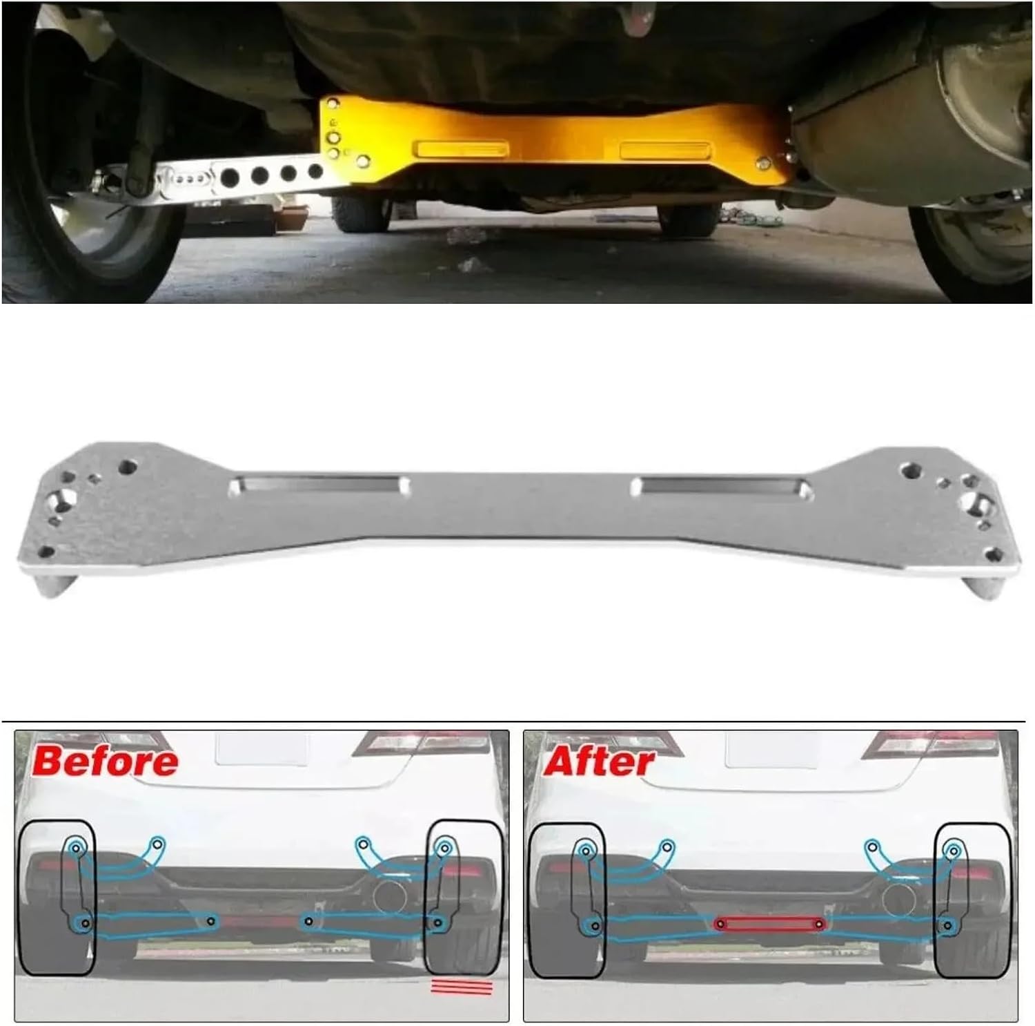 Racing Car Silver Rear Lower Control Arms + Tie Bar Subframe Brace Compatible For Honda Civic EK 96-00 Tie Rod Support Trestle