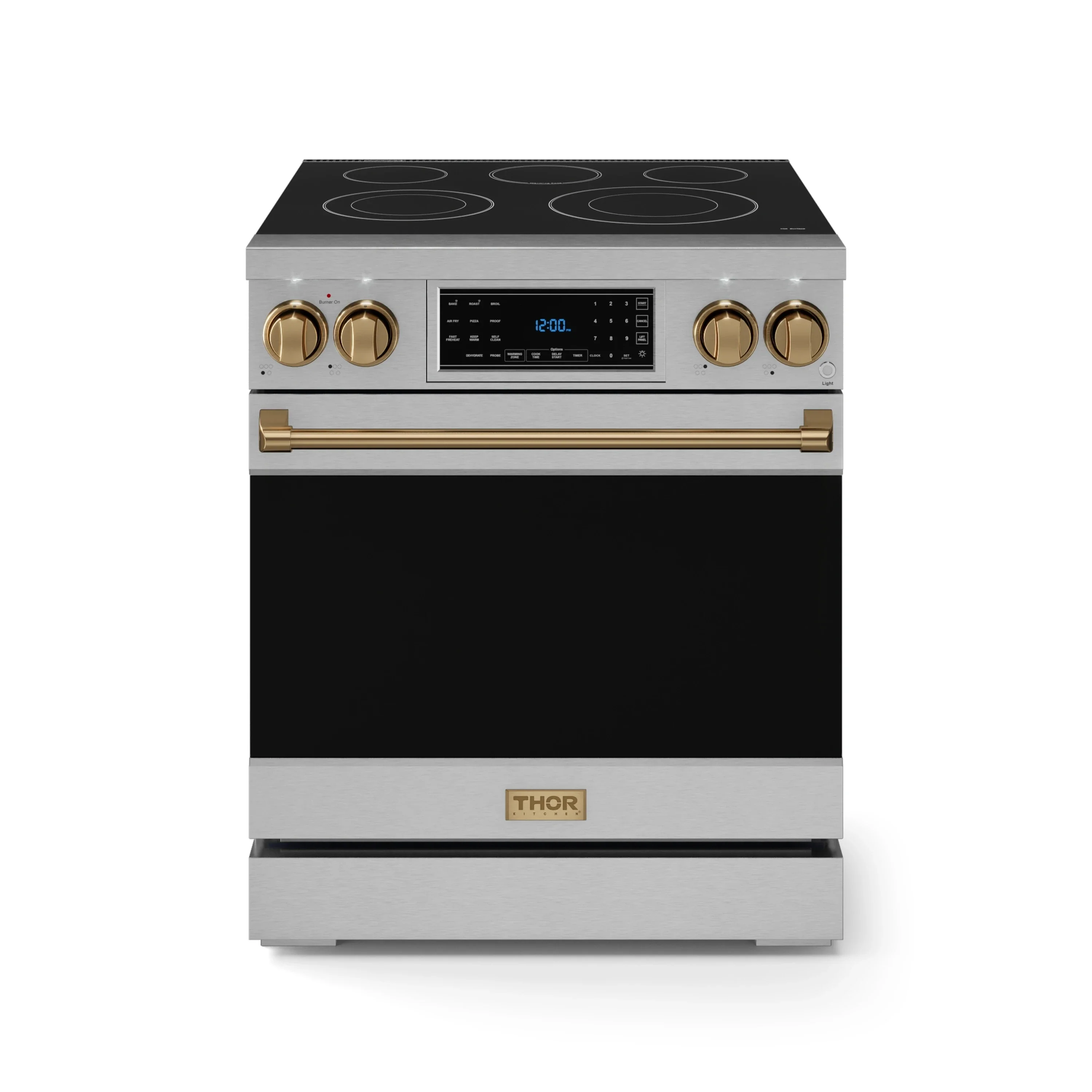 Gordon Ramsay by Thor Kitchen 30-Inch Professional Electric Range with Tilt Panel Touch Control and 6.0 Cu. Ft. Oven with Air Fryer and Self Clean in Stainless Steel with Bronze Trim (RSE30-BRZ)