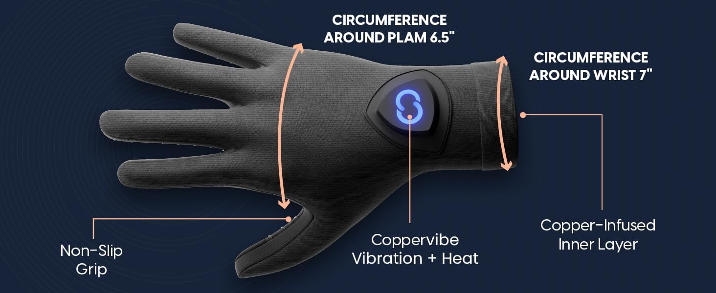 Copper Compression CopperVibe Vibration & Heat Gloves - Heated Hand Massage - FSA Flexible Spending Account