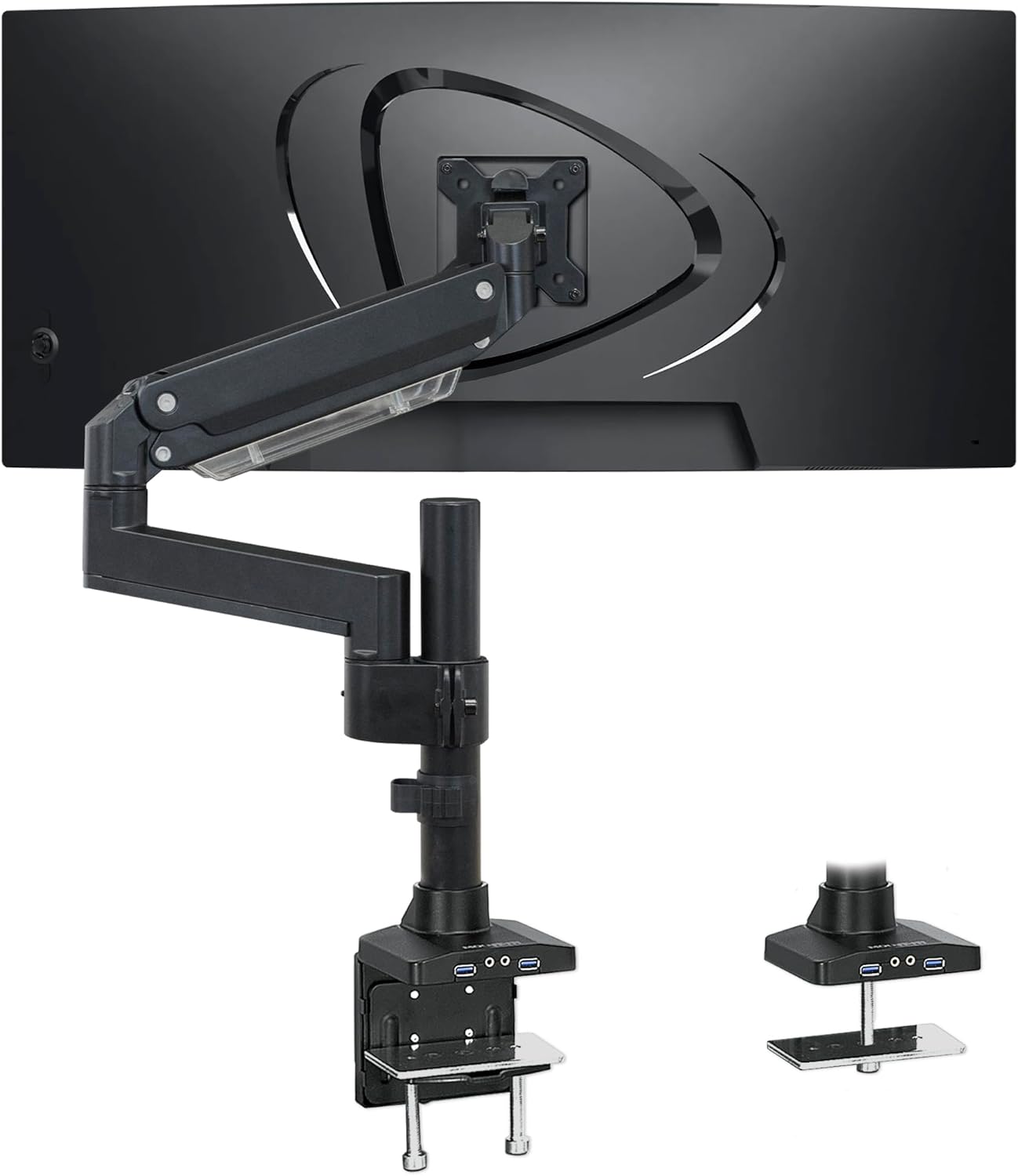 Mount-It! Ultrawide Monitor Arm, Heavy-Duty Gas Spring Desk Mount for 17–35” Curved Screens up to 33 lbs, Full Motion Height Adjustable Monitor Arm with USB 3.0 & Audio Ports, VESA 75/100/200