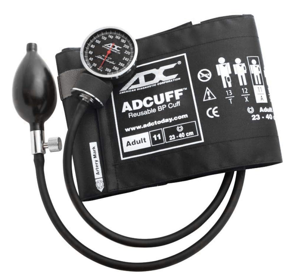 ADC Adult Cuff Arm Aneroid Sphygmomanometer Unit 2-Tubes Black 1 Each