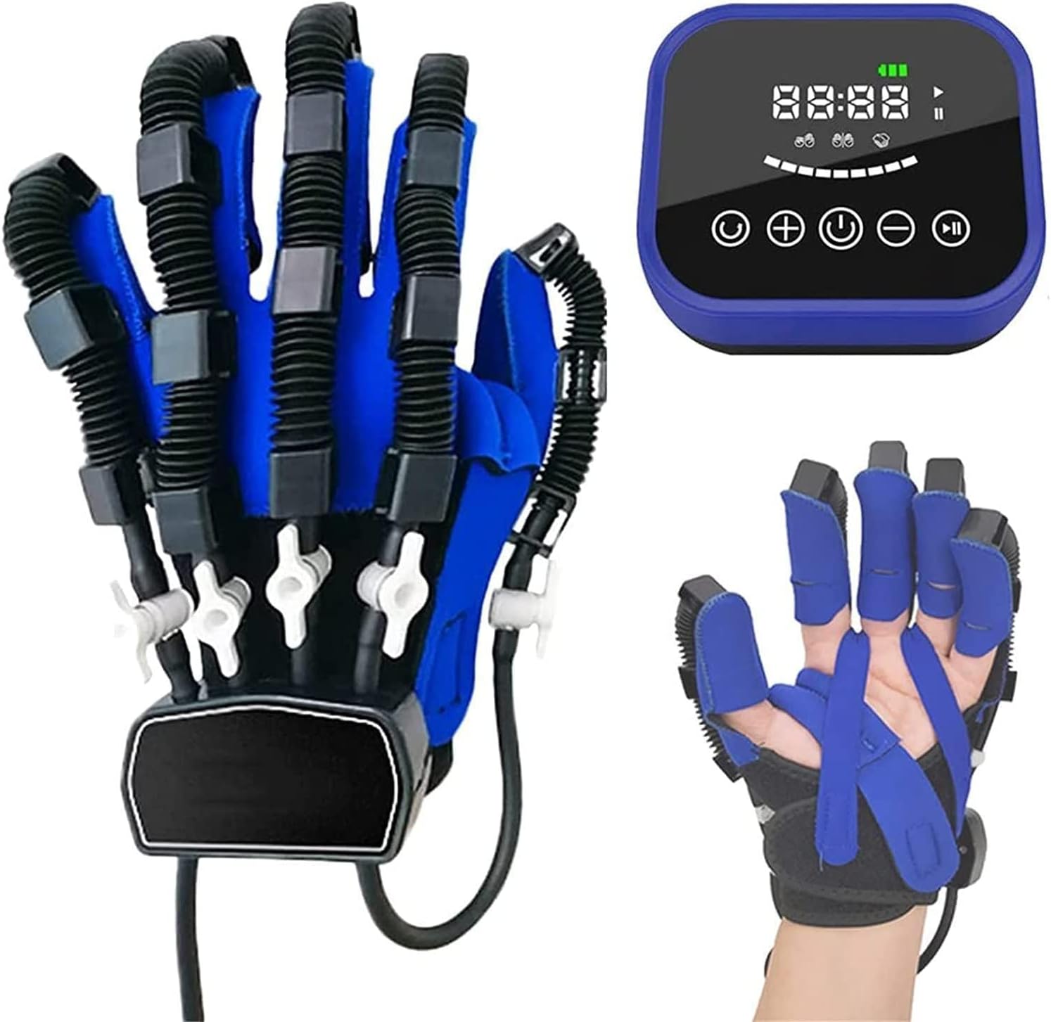 KouRy Rehabilitation Robot Gloves, Smart Chargeable Finger Training Rehab Orthotics Rehabilitation Gloves,FingerTraining Equipment,with Single Finger Training and Mirror Mode Ideal Gift (Color : Blue