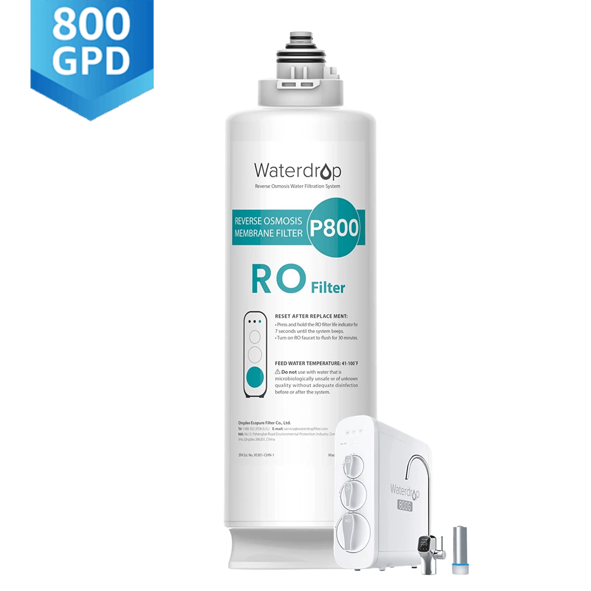 Waterdrop Filter Replacement for WD-G3P800-W Tankless Reverse Osmosis System, Reduce PFAS, 2-Year Lifetime (WD-G3P800-N2RO)