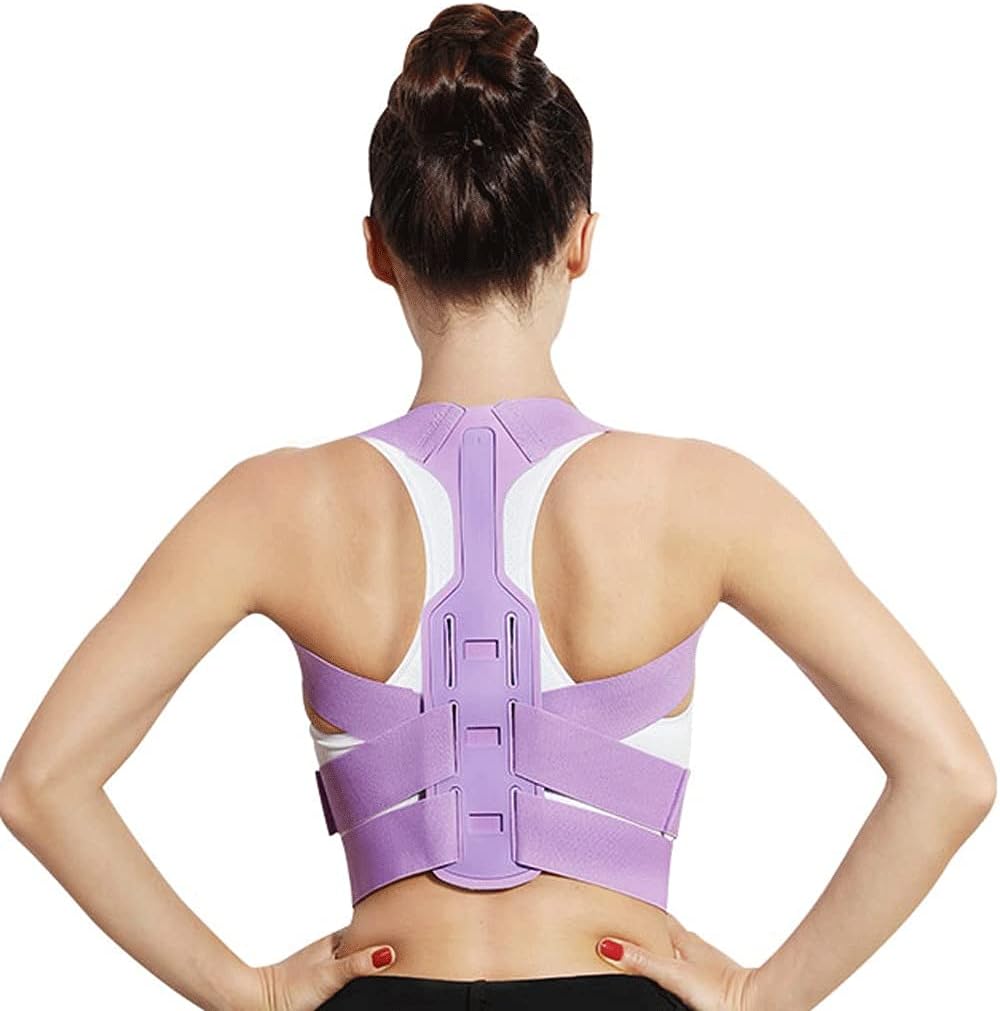 Brace Support Belt Adjustable Back Posture Corrector Clavicle Spine Back Shoulder Lumbar Posture Correction Corset for Posture,Blue-L,Purple-L