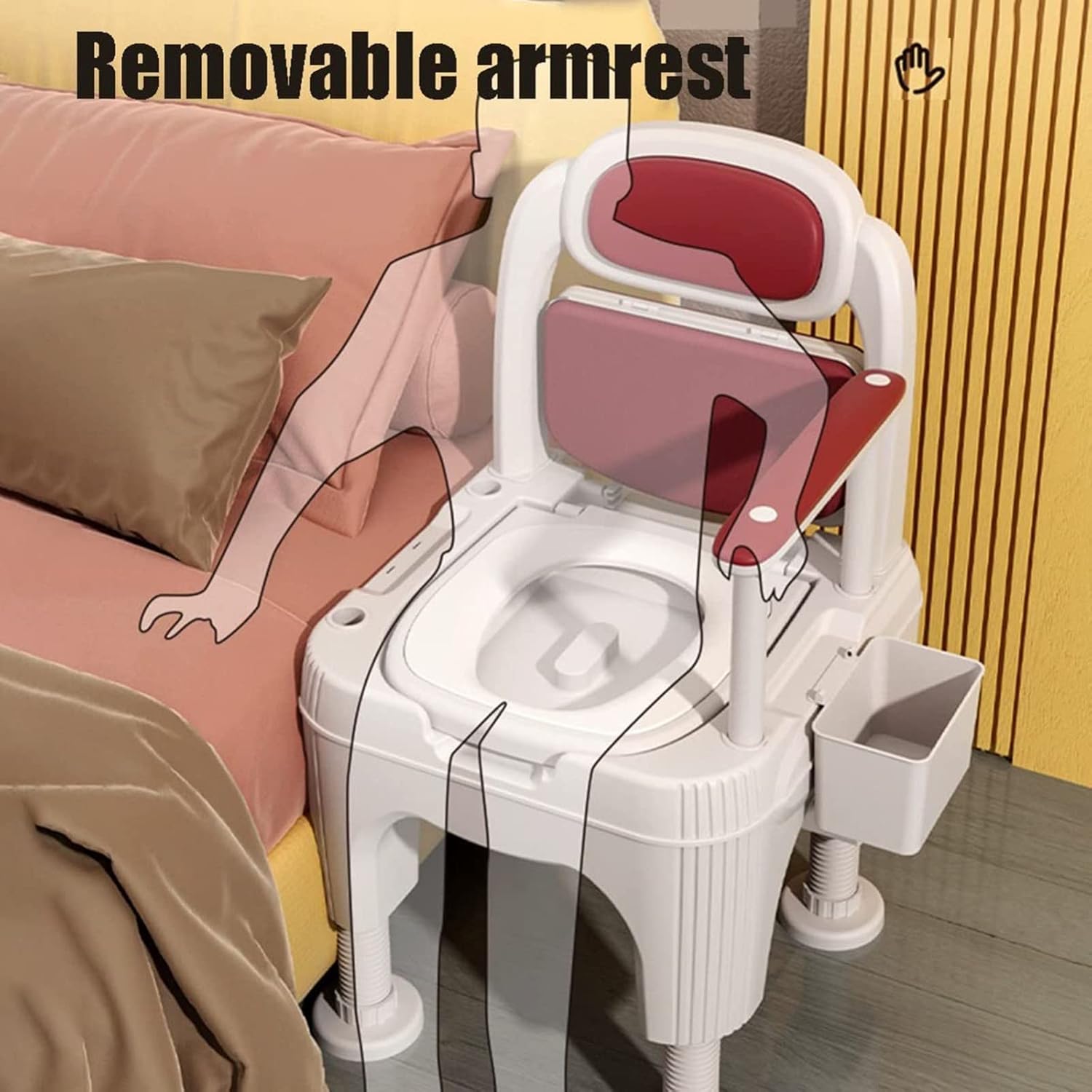 Bedside Commode, Bedside Toilet with Padded Seat and Back Commode Chair for Home Use 3 in 1 Portable Toilet Chair for The Elderly Disabled Khaki
