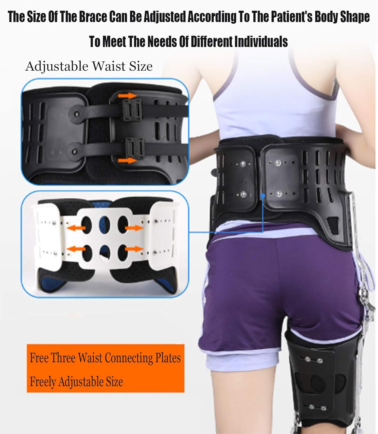 Hinged Foot Support Brace Adjustable Knee Orthosis Medical Leg Fracture and Lower Limb Paralysis Hip Joint Walking Fixation Brace,White (Black-Medium