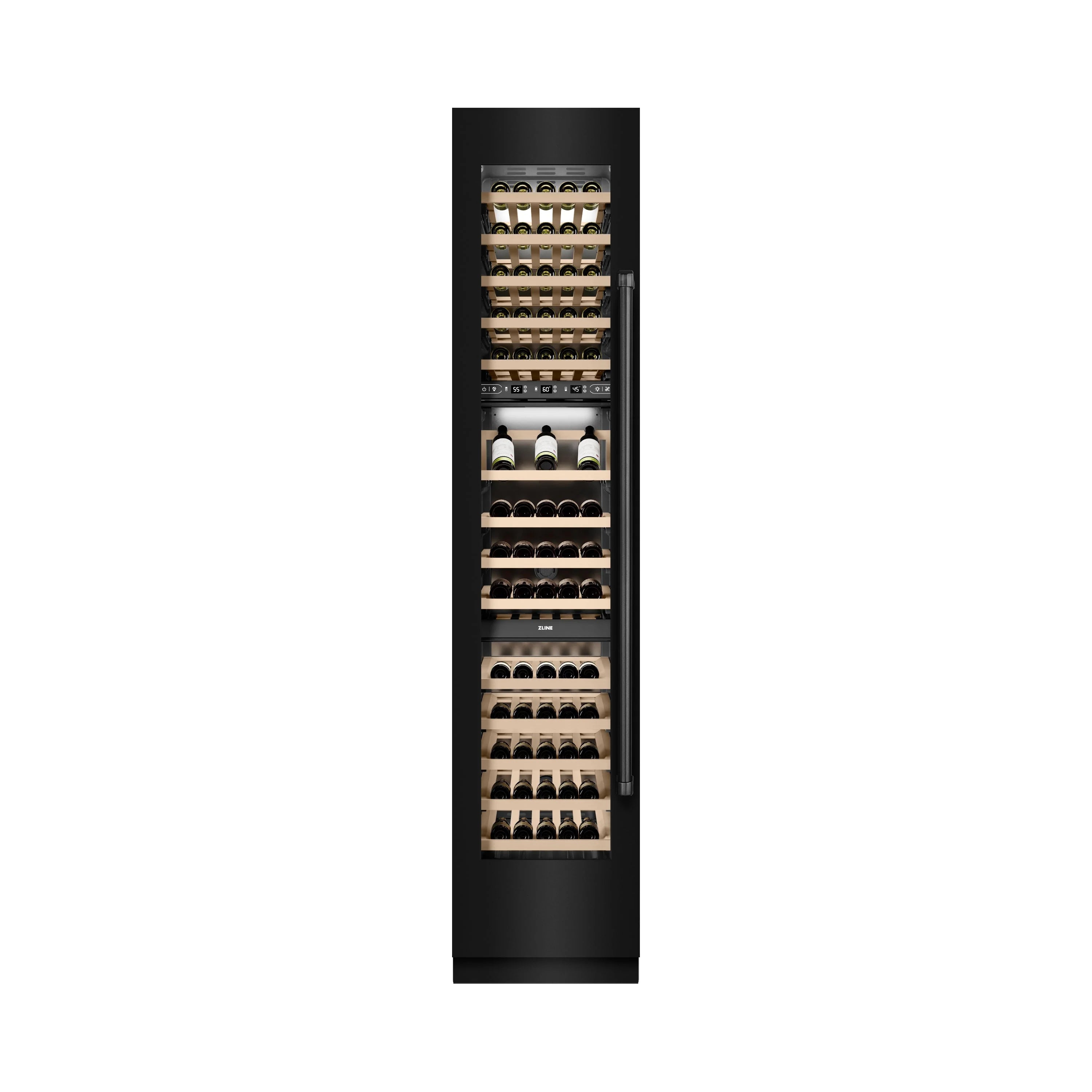 ZLINE 18-Inch 9.0 Cu. Ft. Triple Zone 68 Bottle Left Hinge Column Wine Cooler in Black Stainless Steel (RCWVL-BS-18)