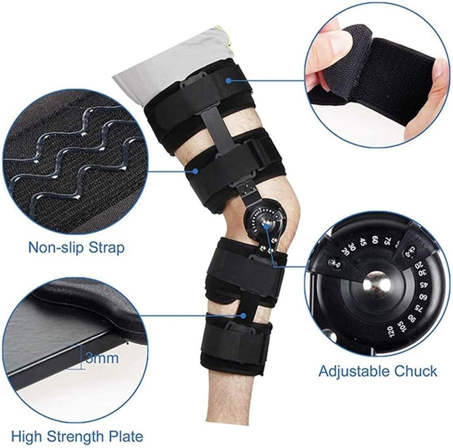 Hinged Knee Brace,Knee Brace for Recovery Stabilization Adjustable Orthopedic Support Stabilizer Adjustable Knee Fixation Bracket Fracture Knee Orthosis Support (Large