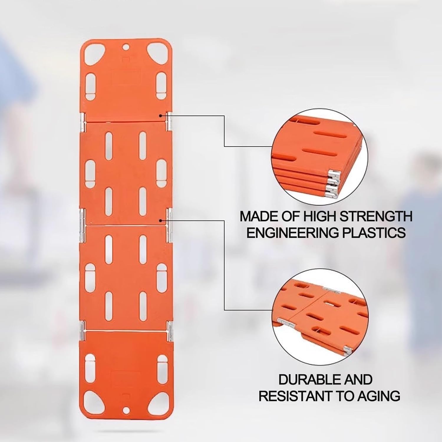 Quad Folding Medical Rescue Stretcher with Spine Plate, 350 lbs Load Capacity, Ideal for Patient Transfers in Medical Departments, Emergency Use and Transport