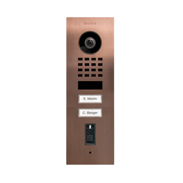 DoorBird D1102FV Fingerprint 50 Flush-Mount IP Video Door Station, 2 Call Button in Bronze