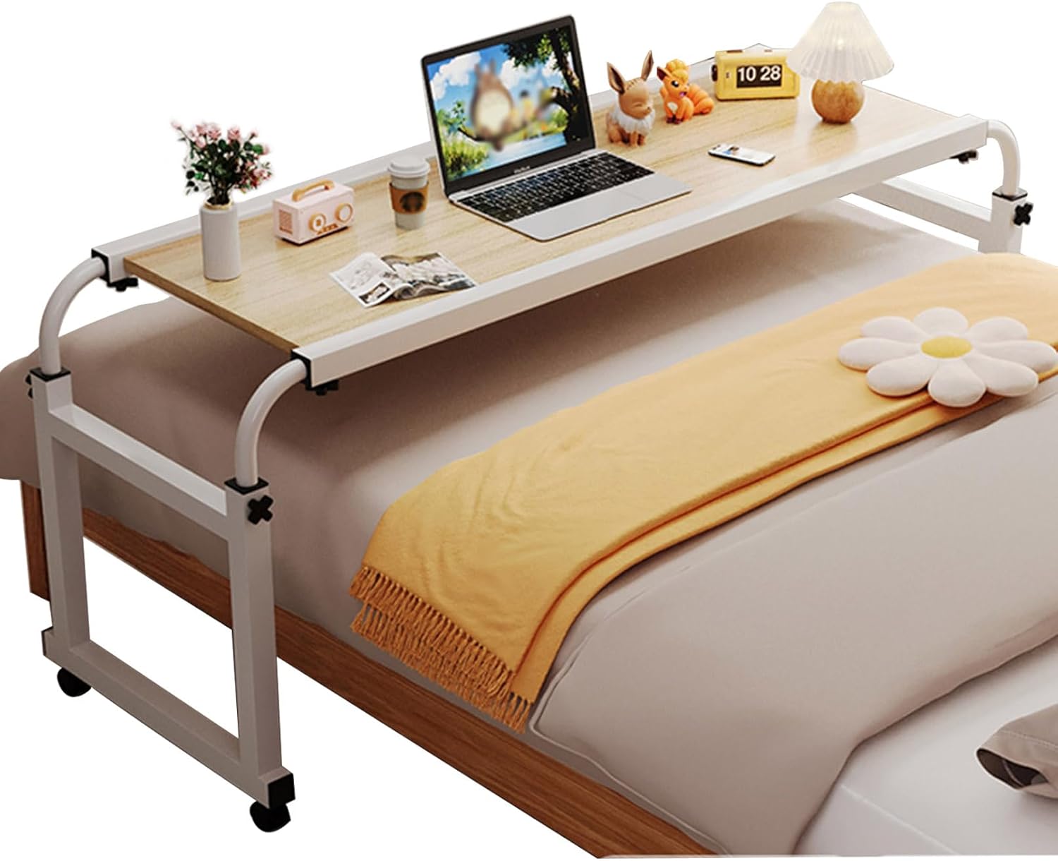 Hospital Table Over Bed for Home Use Swivel, Over The Bed Table with Wheels, Adjustable Height and Widths, Hospital Bed Table, Chair Cart, Laptop Desk for Bed, Recliner Table