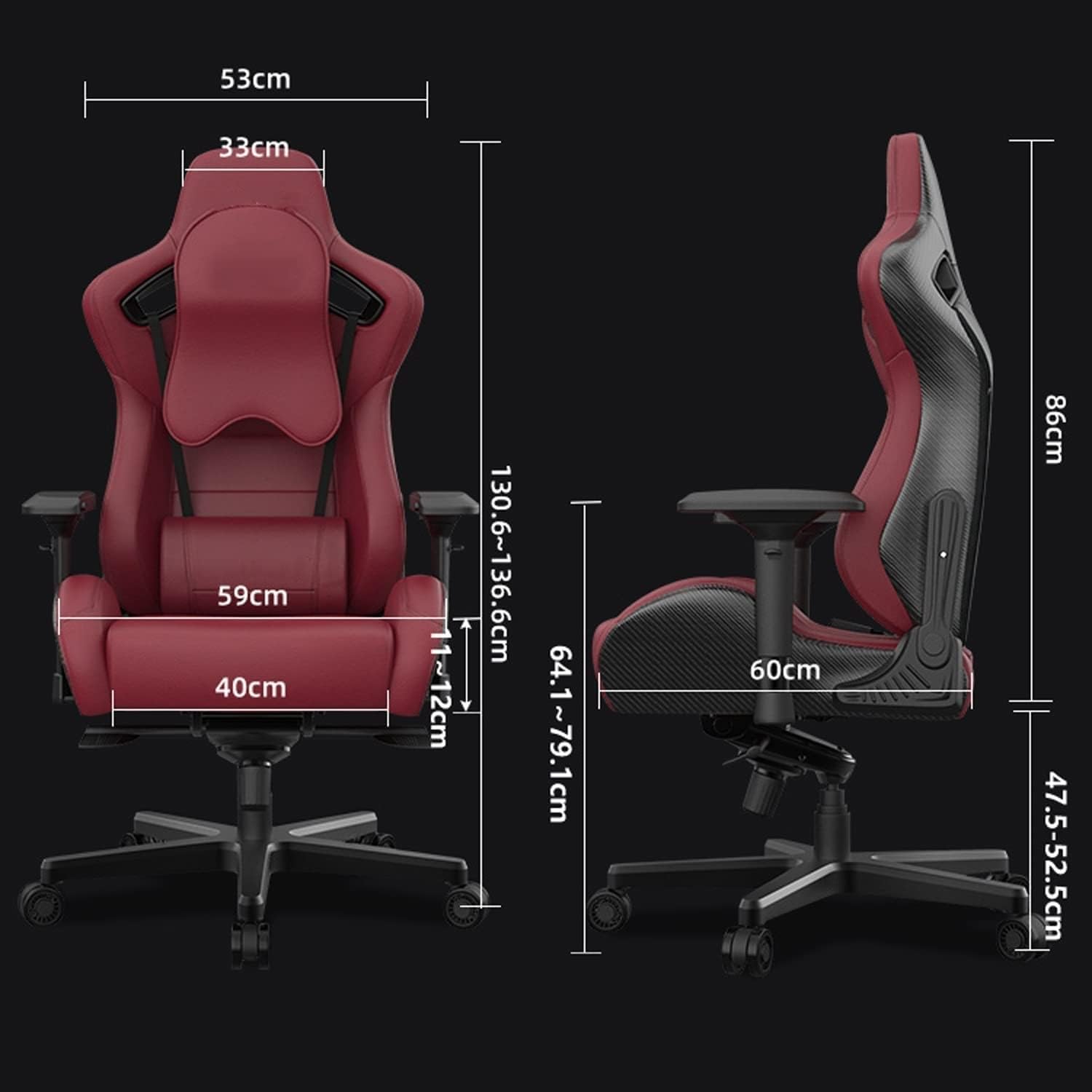 Gaming Chairs with Armrest Headrest Lumbar Support,160° Reclining Office Chair,Adjustment Height Swivel Seat Ergonomic Design (Red)