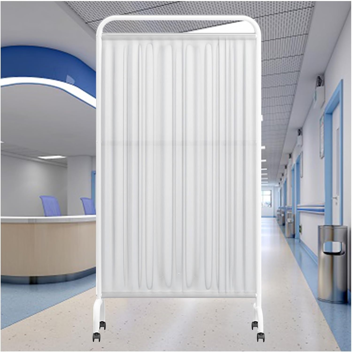 5-Panel Mobile Medical Privacy Screen, 6ft High Folding Partition with Wheels for Clinics, Beauty Salons & Offices - Rolling Privacy Divider (White)