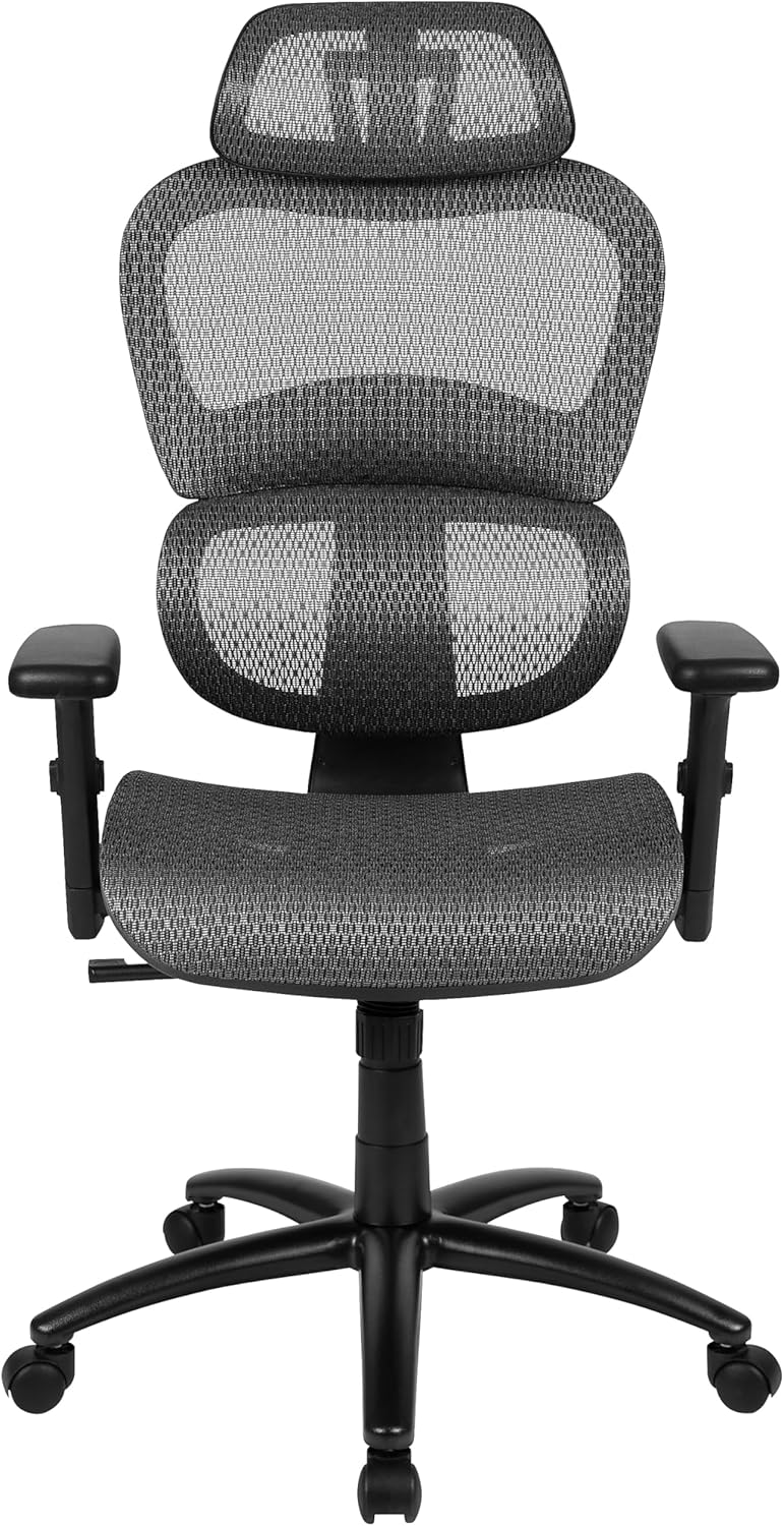 Flash Furniture LO Ergonomic Mesh Office Chair with 2-to-1 Synchro-Tilt, Adjustable Headrest, Lumbar Support, and Adjustable Pivot Arms in Gray