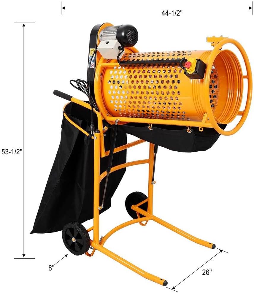 360W Foldable Electric Rotary Soil Sieve Machine, 110V/60Hz, Heavy Duty Galvanized Screen for Compost, Gravel, Dirt, Sand, and Rocks, Portable with Wheels