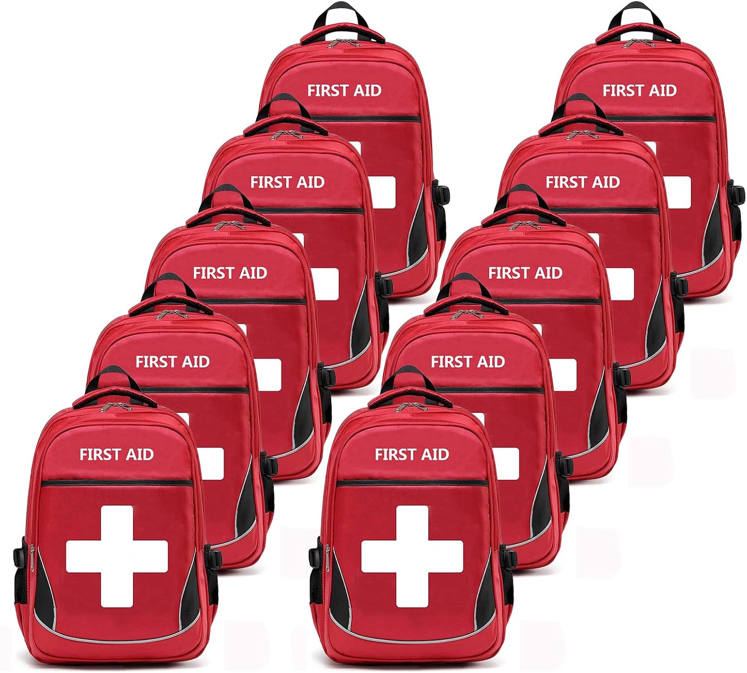First Aid Bag Empty Red Emergency Medical Bag First Responder Trauma Multi-Pocket Traveling Field Trips Camping Essentials (Red, Pack of 10)