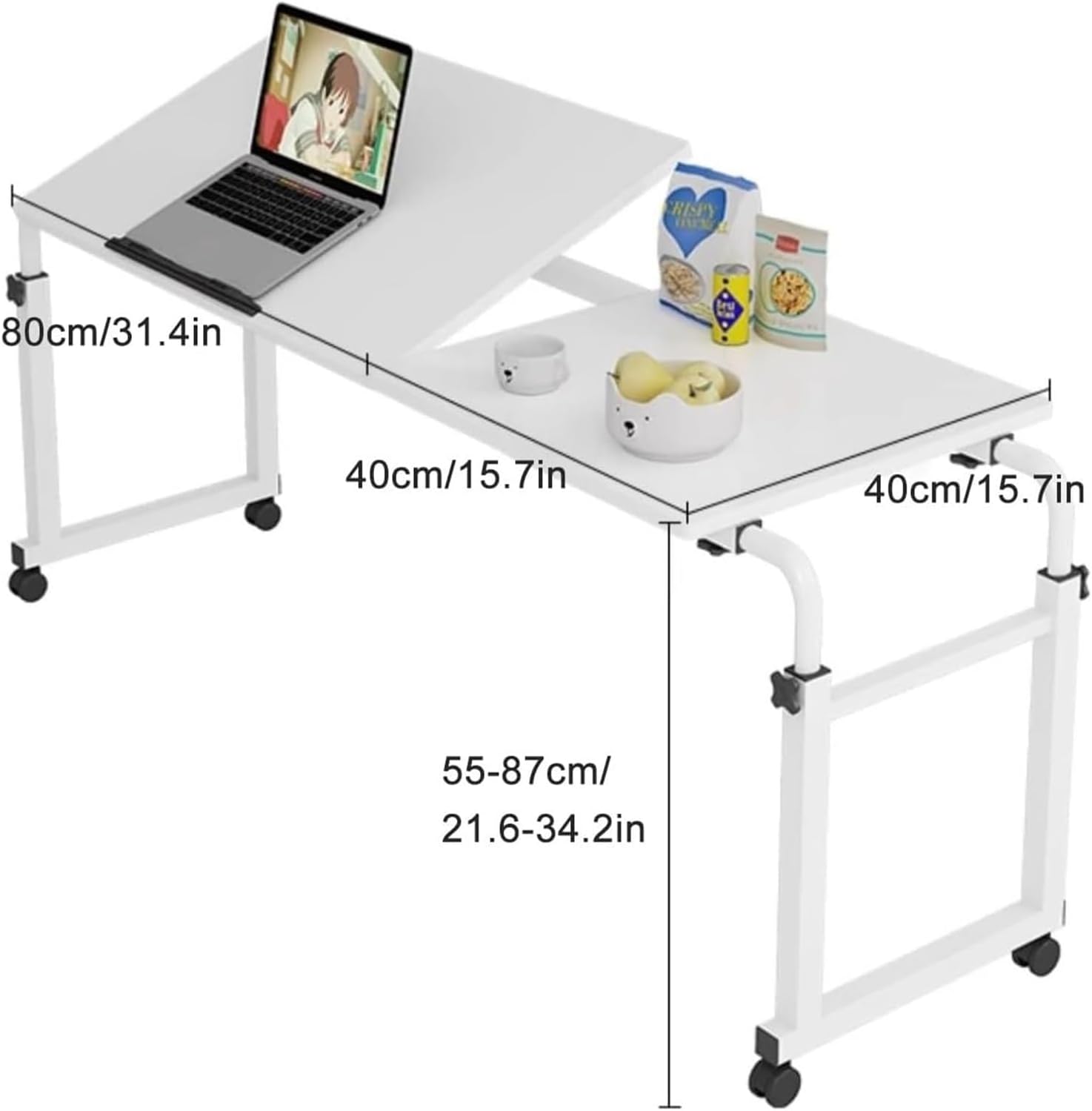 Overbed Desk,Overbed Table with Wheels, Queen King Size Overbed Table Wheels & Heavy Duty Metal Leg Desk Recliner for Home Use(Beige)(Beige)