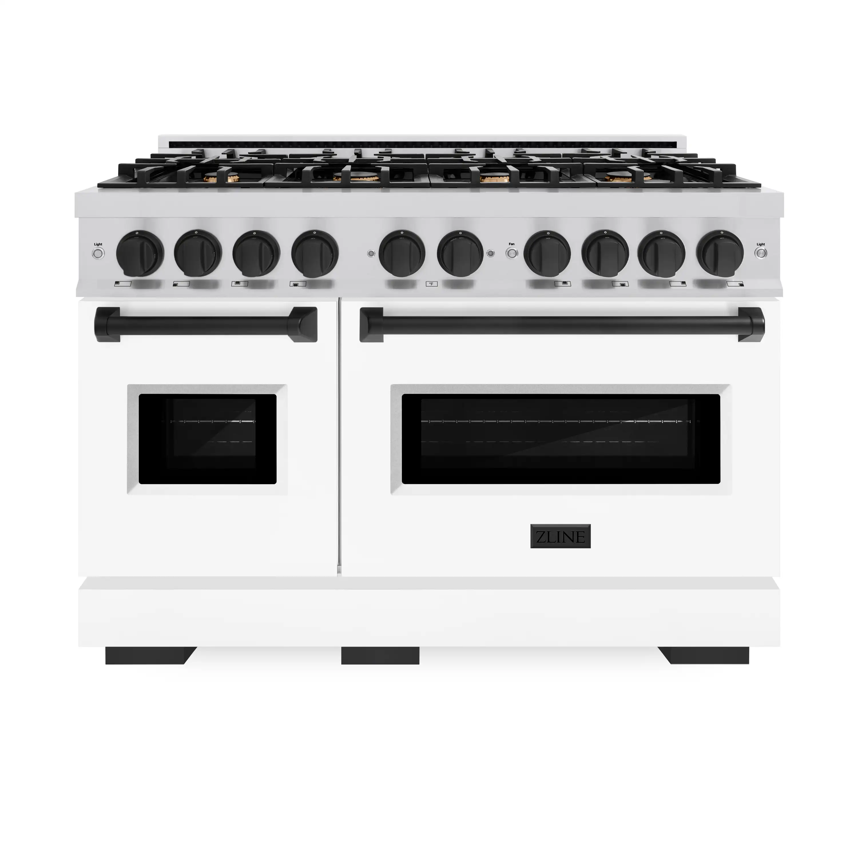 ZLINE Autograph Edition 48-Inch Classic Series Gas Range with 8 Gas Burner Cooktop and 6.7 Cu. Ft. Gas Convection Oven  in Stainless Steel with White Matte Doors and Matte Black Accents (CGRZ-WM-48-MB)