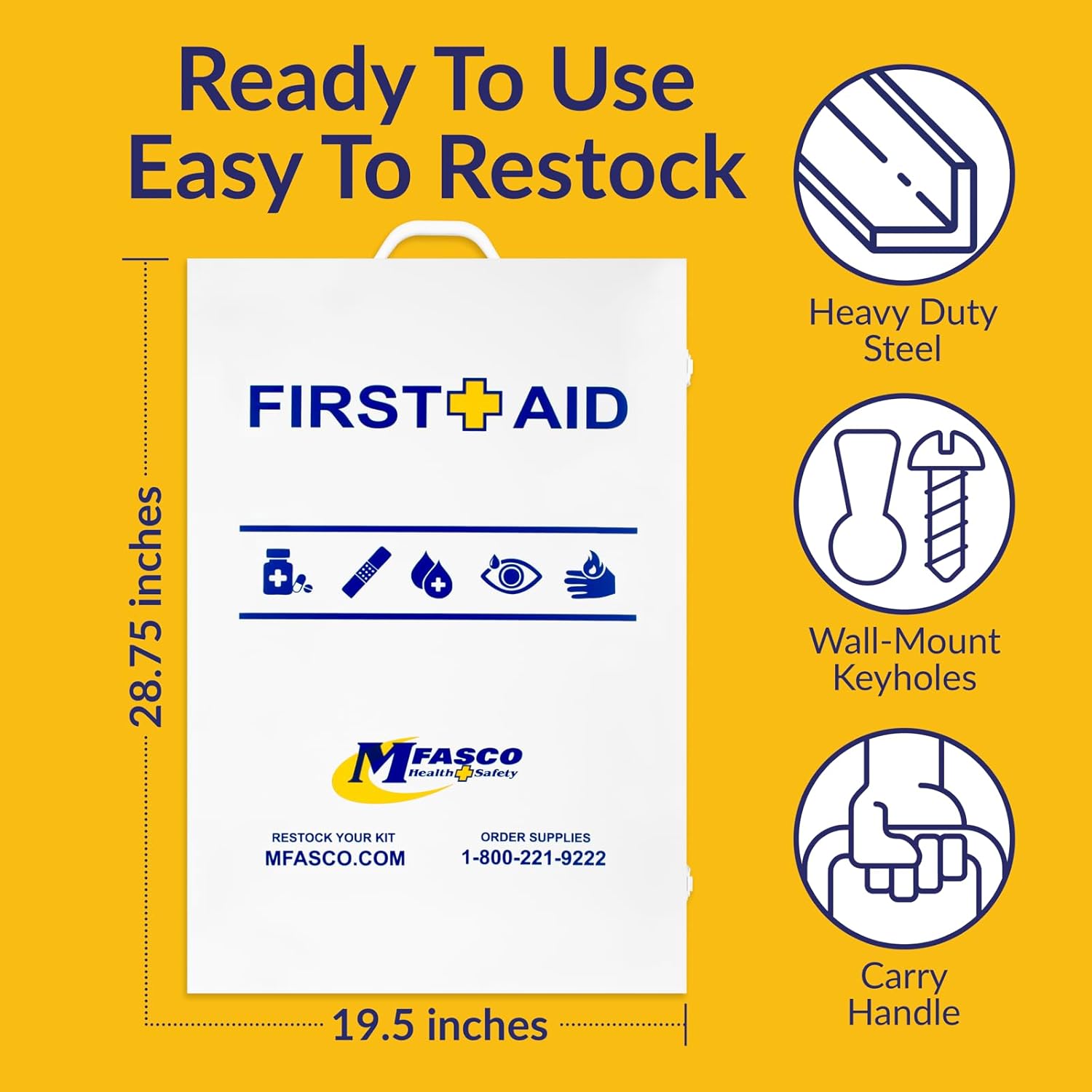 MFASCO 5-Shelf First Aid Kit - 2021 OSHA Compliant Class B, Wall Mount First Aid Cabinet for Businesses & Industrial - Ideal for Office Use - Deluxe Metal First Aid Box, Commercial First Aid Kit