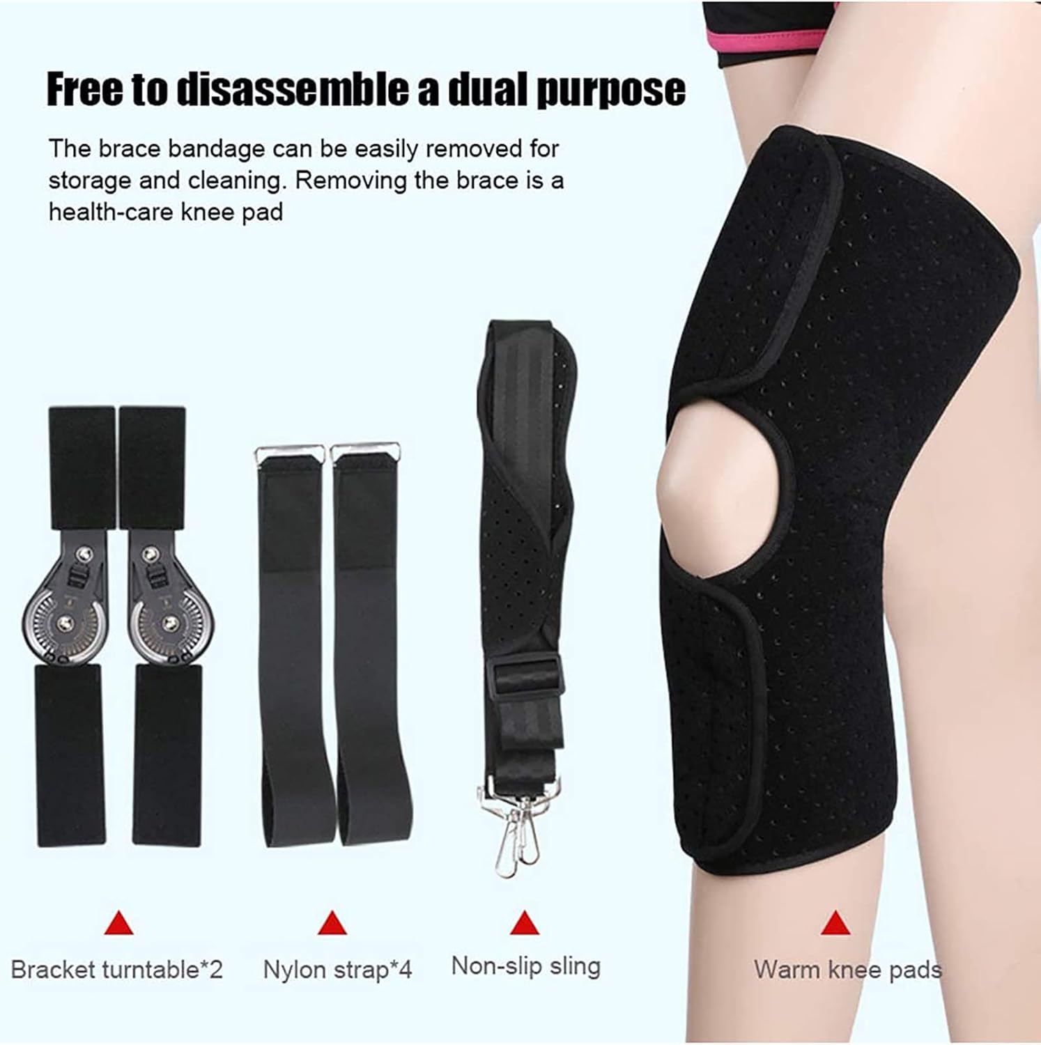 Adjustable Knee Fixation Brace Breathable Knee Orthosis Hinged Knee Support Brace Ligament Meniscus Fracture Knee Rehabilitation Knee Pads (Large