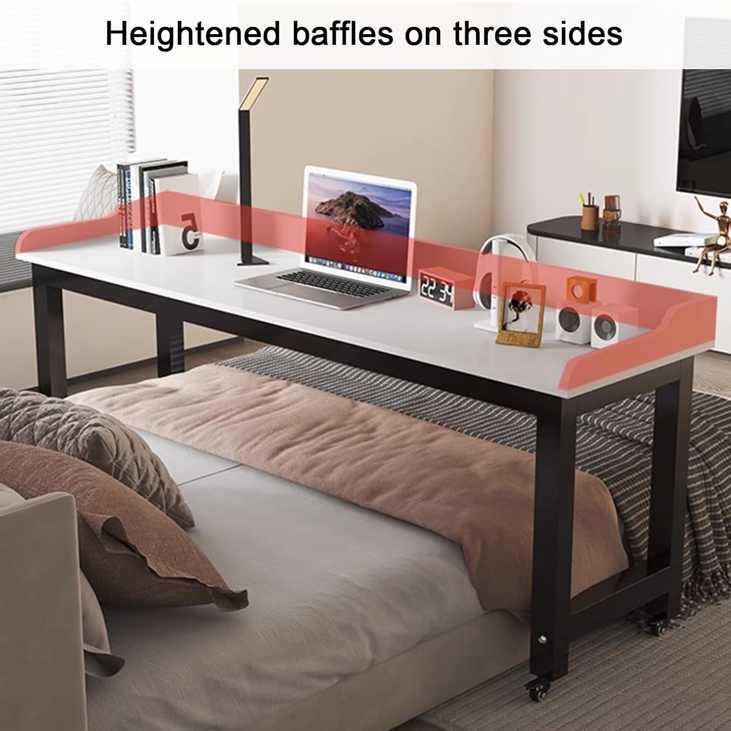 Mobile Overbed Table, Bedside Table with 360° Wheels, Standing Over Bed Table, Rolling Medical Over The Bed Desk for Hospital and Home Use