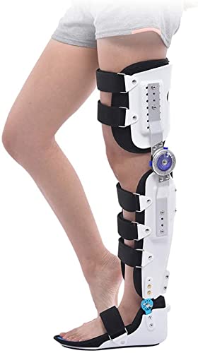 Hinged ROM Knee Brace, Adjustable And Breathable Hinged Knee Brace, Straight Leg Support Knee Splint For Knee Sprain, Ligament Injury, Joint Hyperextension,White-L
