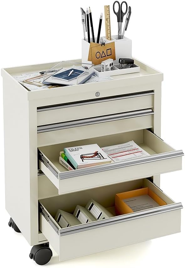 Yeeoy Medical Bedside Cart with Wheels, Dental Assistant's Mobile Cabinet with 5 Drawers & Lock, Rolling Alabama Cart, Portable Utility Storage Cabinet for Hospital Clinic Lab Beauty Salon