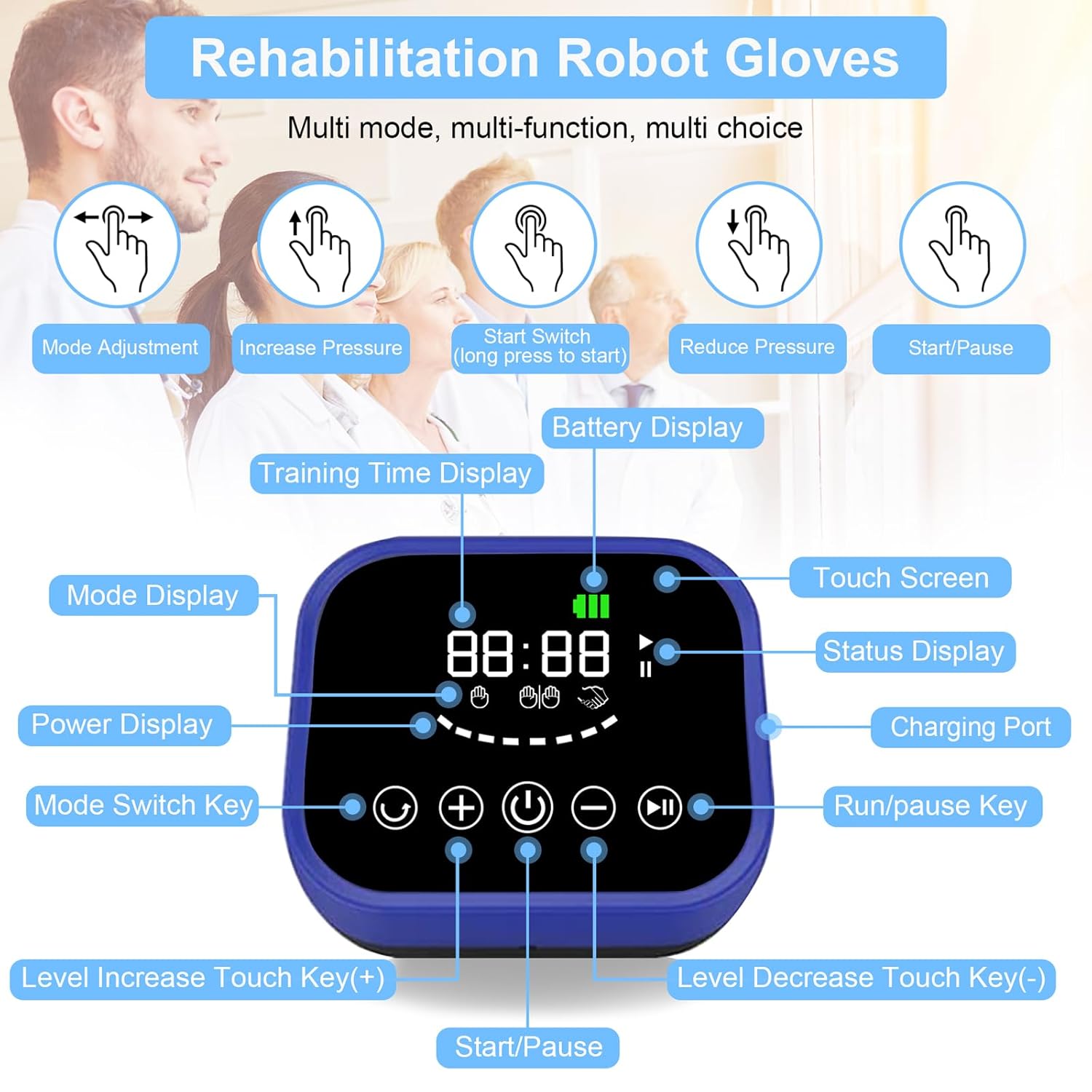(Left+Right) Rehabilitation Robot Gloves Upgrade Hemiplegia Hand Stroke Recovery Equipment with USB Chargeable and Strength Adjustment