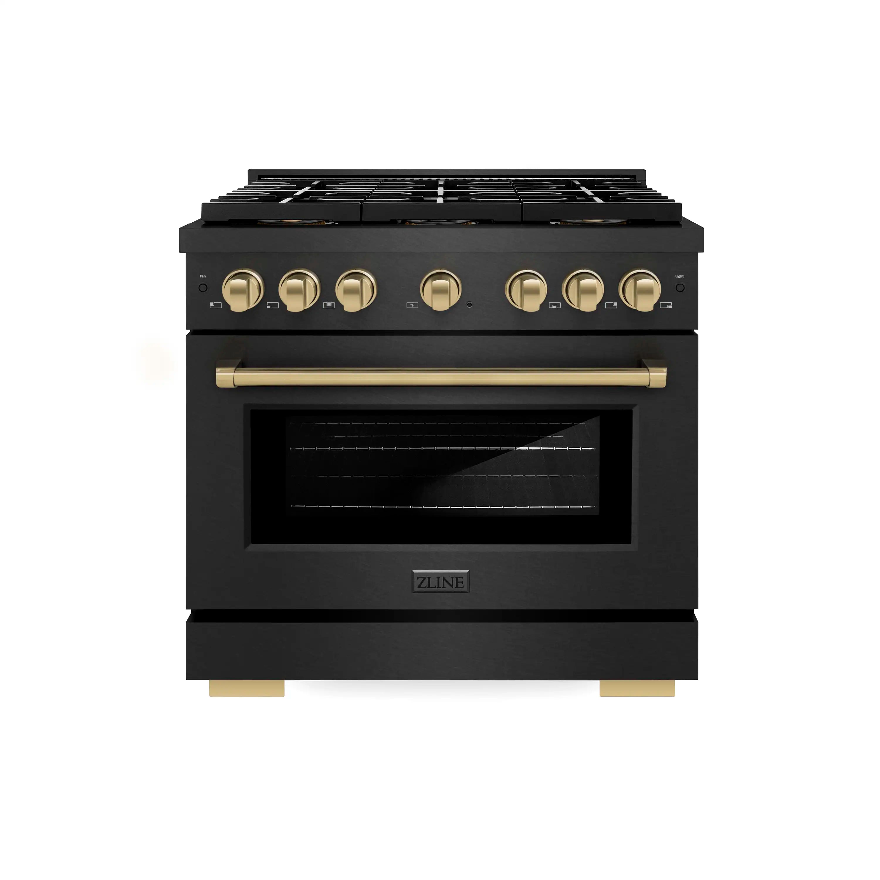 ZLINE Autograph 36-Inch 5.2 Cu. Ft. Paramount Dual Fuel Range with 6 Burner DuoPro Cooktop in Black Satin and Champagne Accents (PSDRBSZ-36-CB)