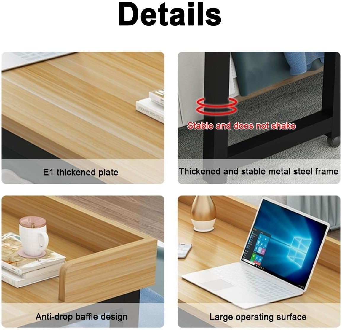 Overbed Table with Wheels, Heavy Duty Metal Leg, Adjustable Laptop Cart, Standing Workstation, Nursing Table for Home & Hospital Use(160x40x80cm)