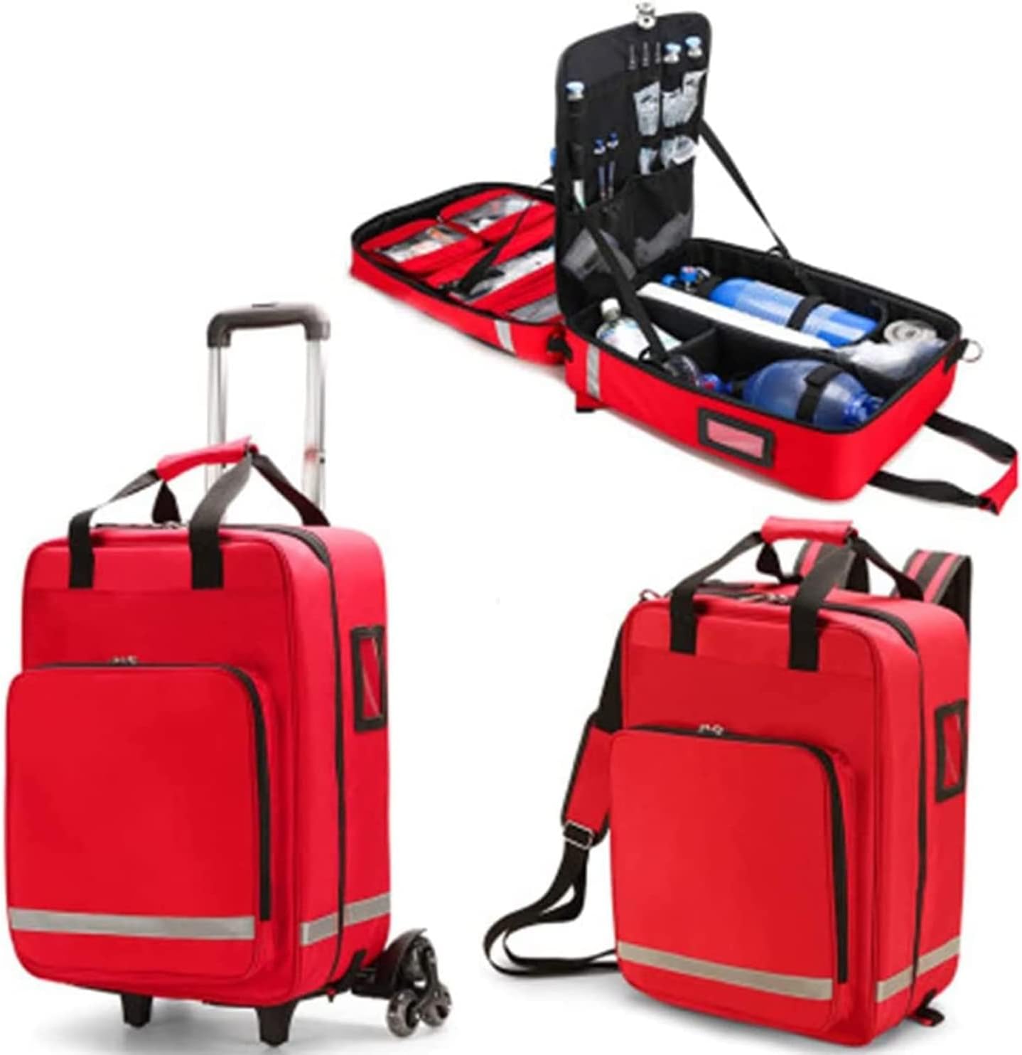 First Aid Kit Bag Rolling Medical Supplies with Detachable Trolley, Nurse Emergency Rescue for Outdoor Hiking, Backpacking, Camping, Responder Trauma