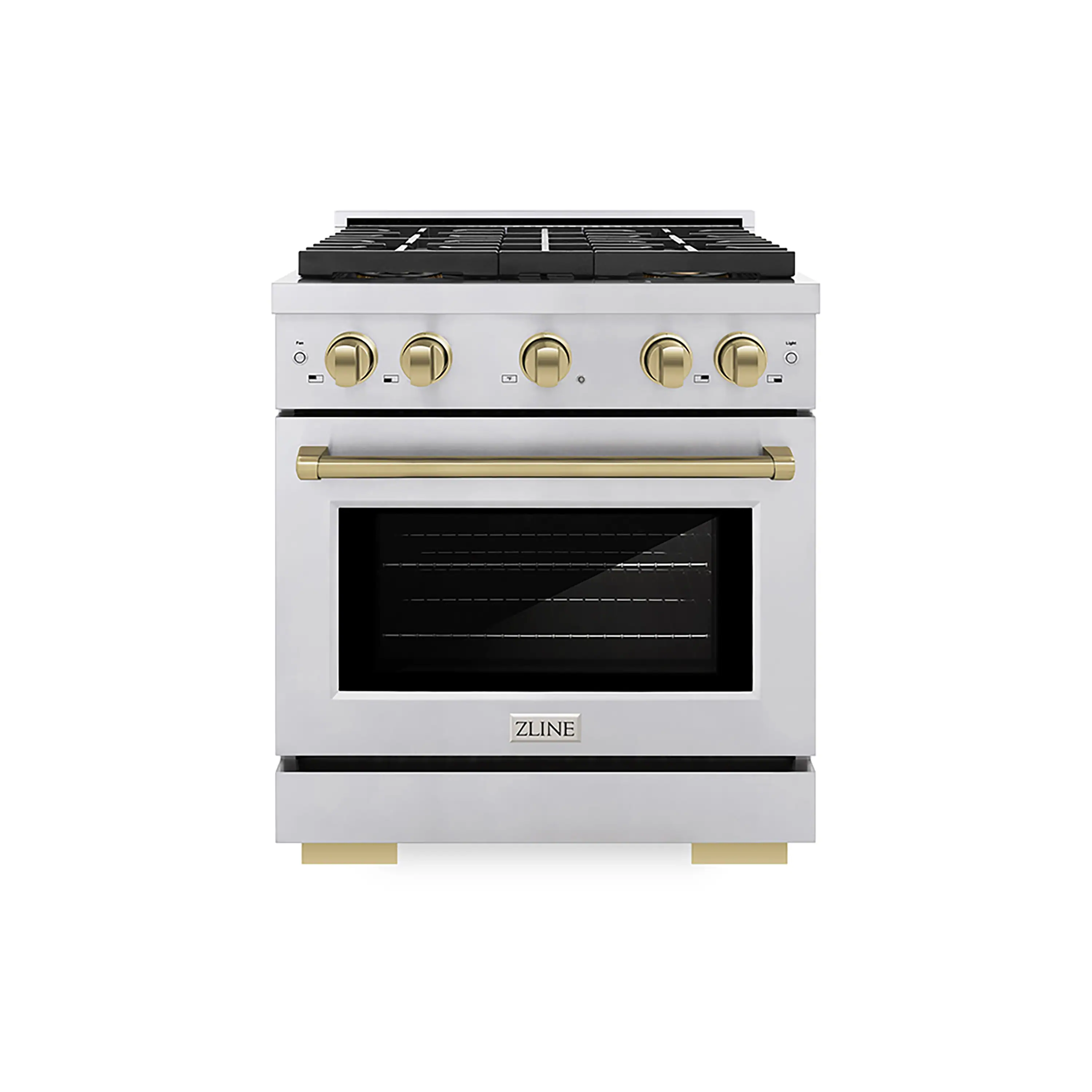 ZLINE Autograph Edition 30-Inch 4.2 cu. ft. Paramount Gas Range with 4 Burner DuoPro鈩?Cooktop and Convection Gas Oven in Stainless Steel with Champagne Bronze Accents (PSGRZ-30-CB)