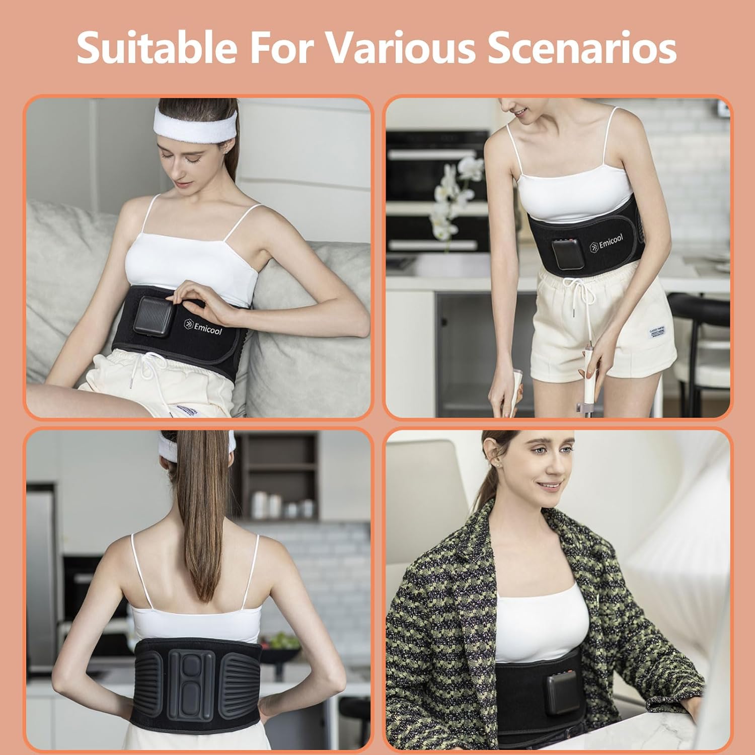 Lower Back Massager Belt with Four Modes Heating & Massage & Red Light, Ergonomic Support Massage Belt with Timer, Portable Cordless Heating Pad for Back Relieve Pain, Battery-Powered