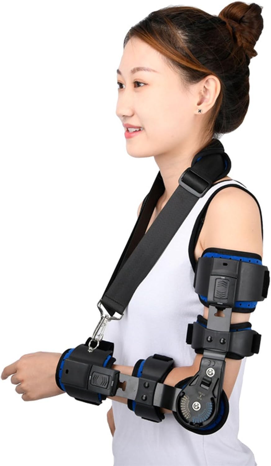 Hinged Elbow Brace Adjustable Splint & Shoulder Strap Adjustable Post Elbow Brace with Sling Stabilizer Splint Arm Injury Recovery Support After Surgery,Right-Left