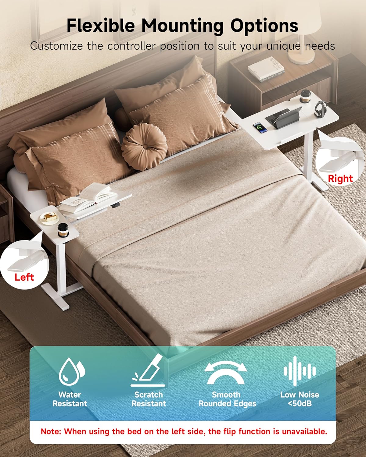 BZIUM Overbed Bedside Table with Hidden Wheels, Adjustable Medical Tilt Top Hospital Bed Table Over The Bed, Rolling Desk Mobile Standing Desk (27.6x15.8, White)