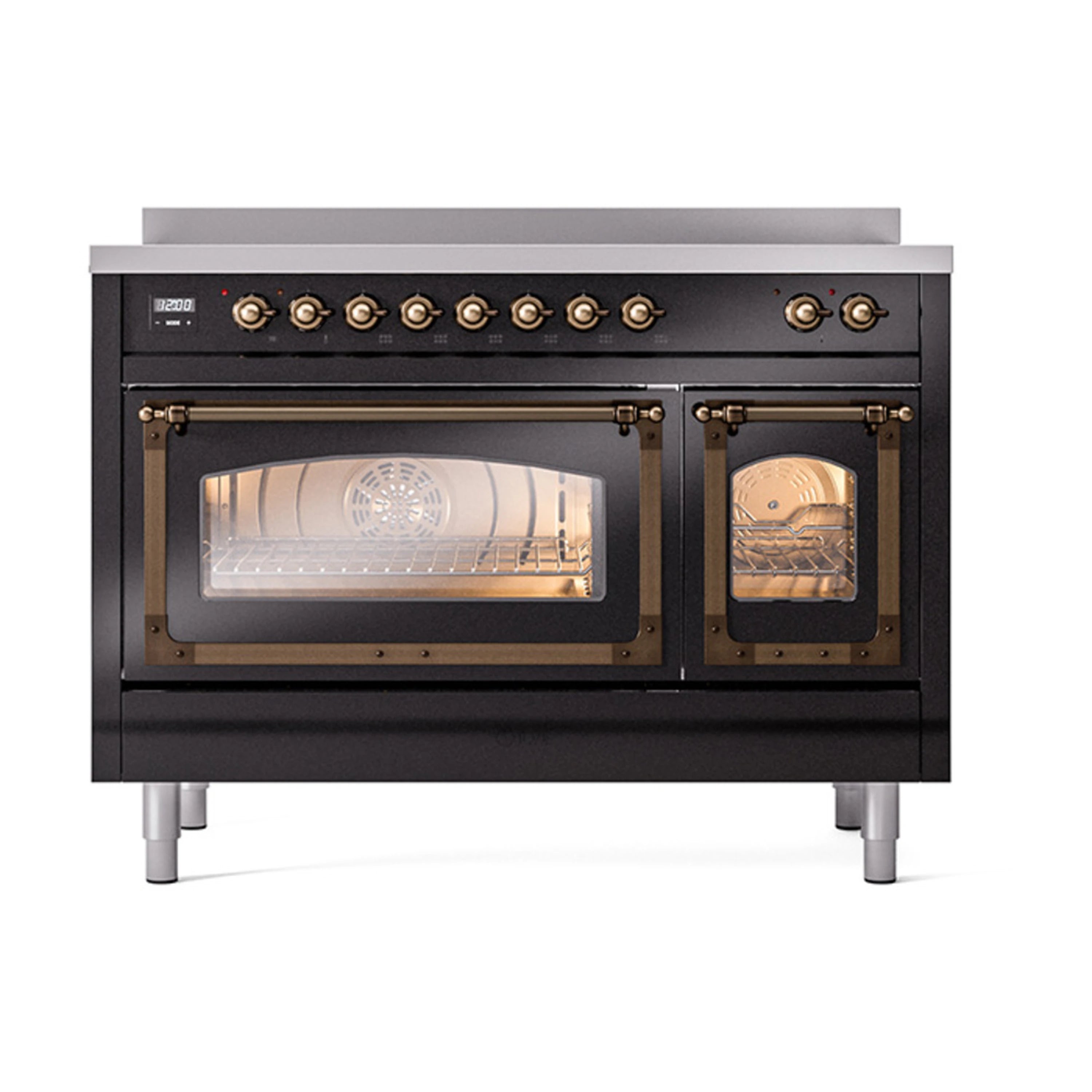 ILVE Nostalgie II Noblesse 48-Inch Induction Range with Triple Glass Door in Glossy Black with Bronze Trim (UNI486NMPBKB)